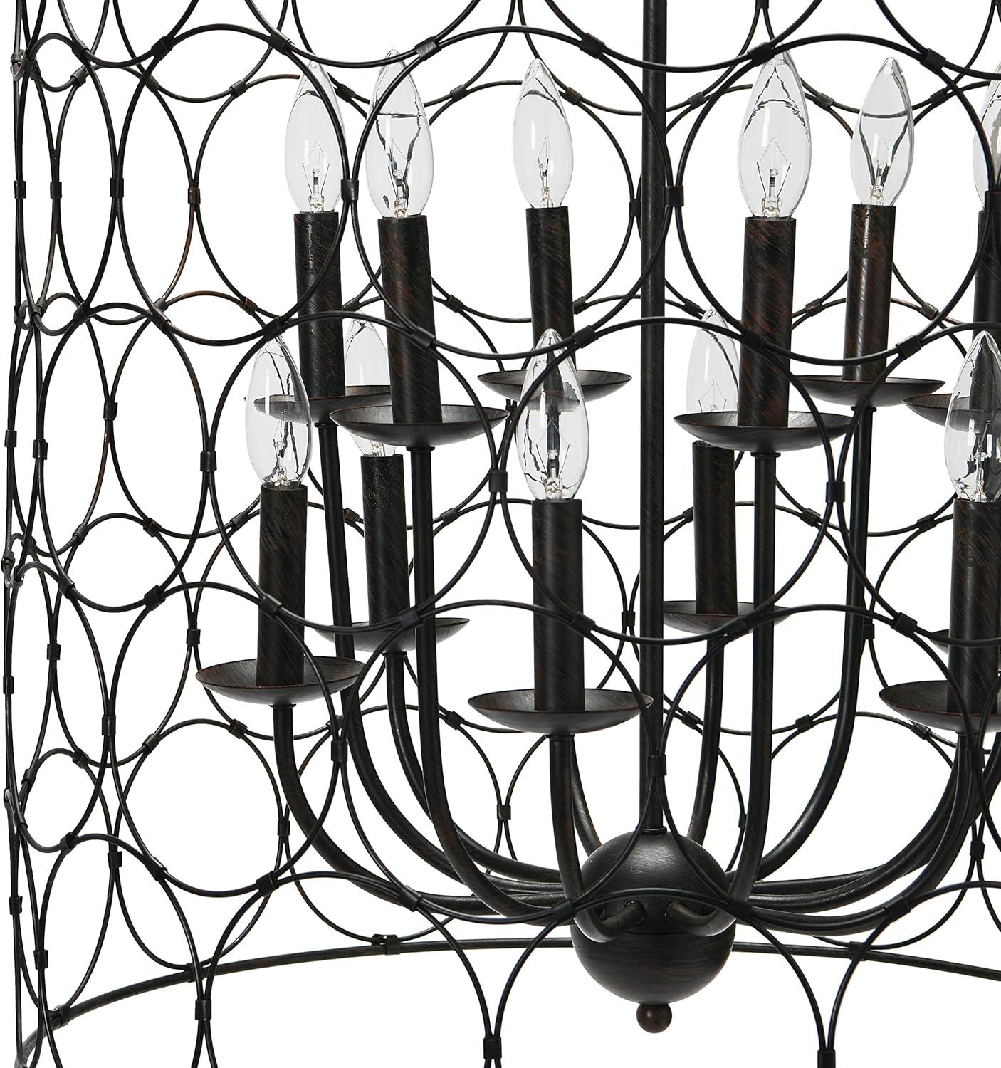 Creative Co-Op Bronze Metal Chandelier with Circlet Designs & 12 Lights