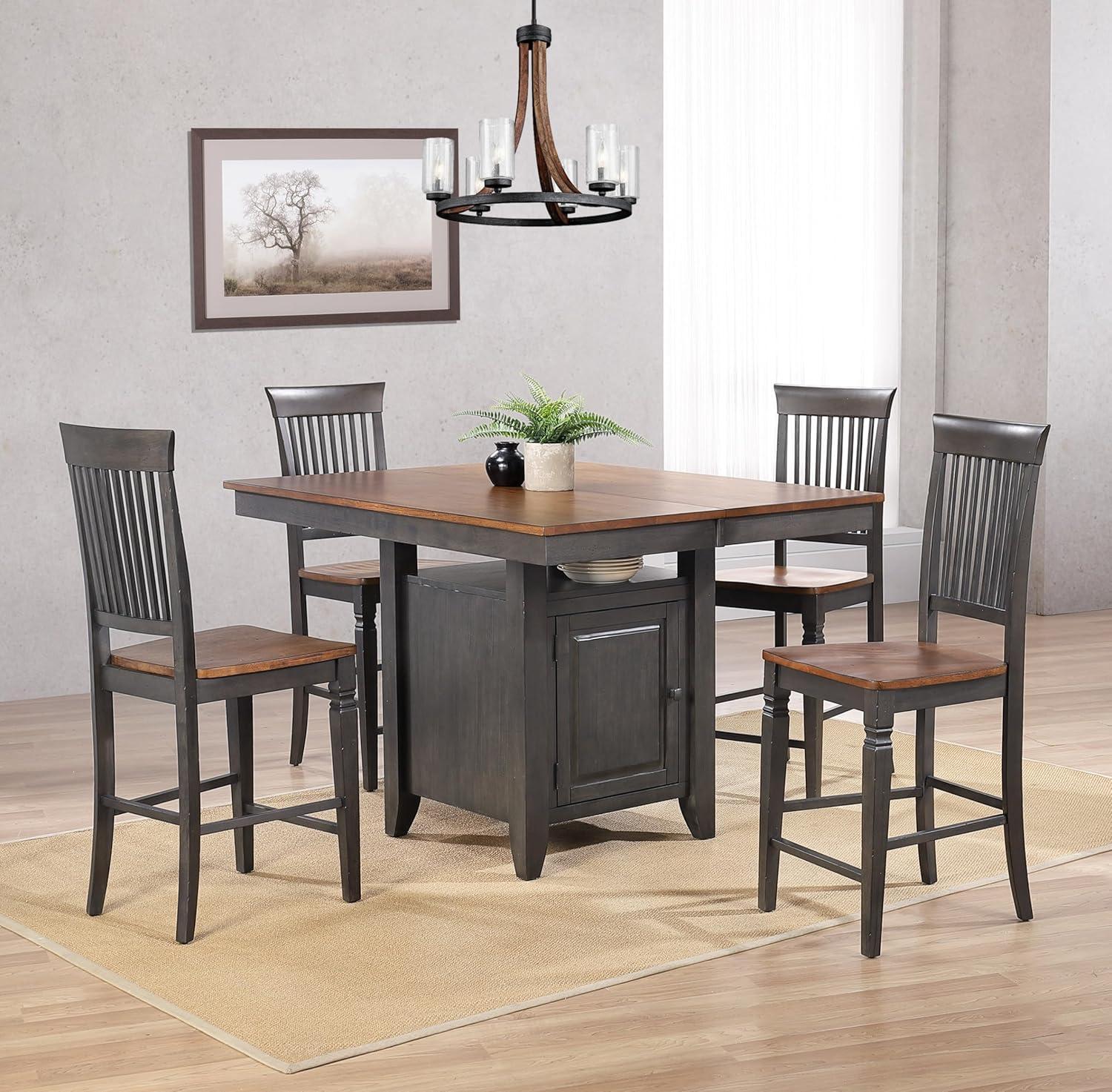 Dakota 5PC Extendable 42-54-in Pub Dining Storage Table Set in Brown & Gray Wood