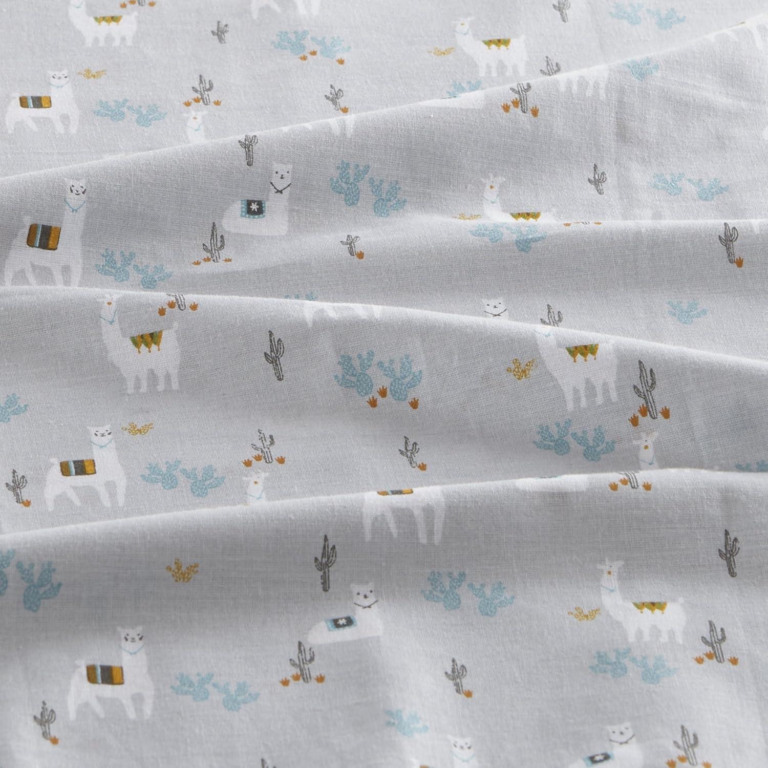 Gray Llama Print Twin Cotton Percale Sheet Set