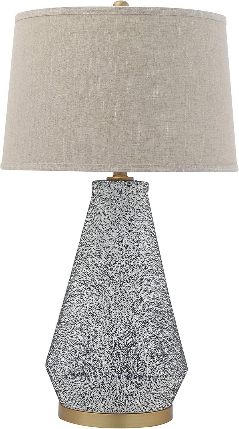 Textured Blue Glaze Ceramic Table Lamp with Linen Shade