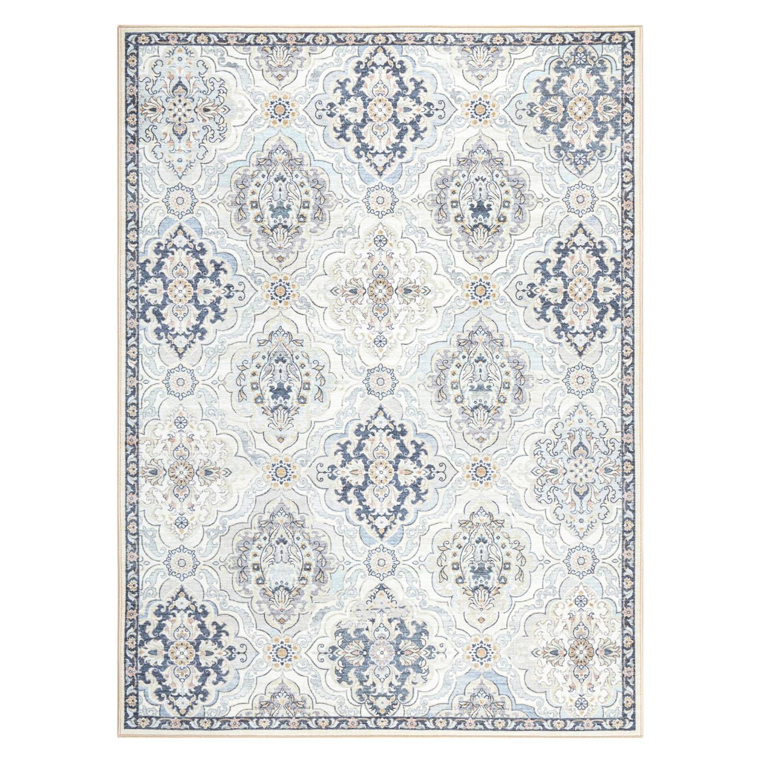 Town & Country Everyday Avani Medallion Everwash Washable Non-Slip Backing Area Rug Gray