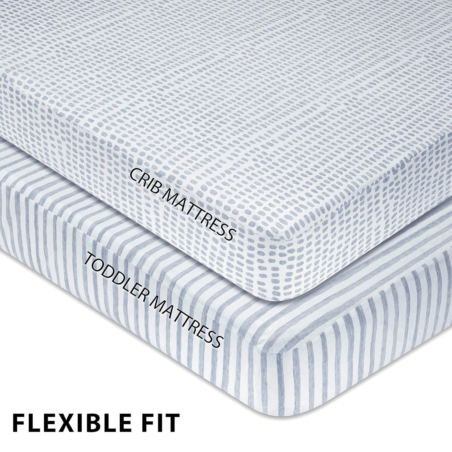 Ely's & Co. Baby Waterproof Changing Pad Cover - Cradle Sheet  100% Combed Jersey Cotton Misty Blue Splash & Stripes 2 Pack