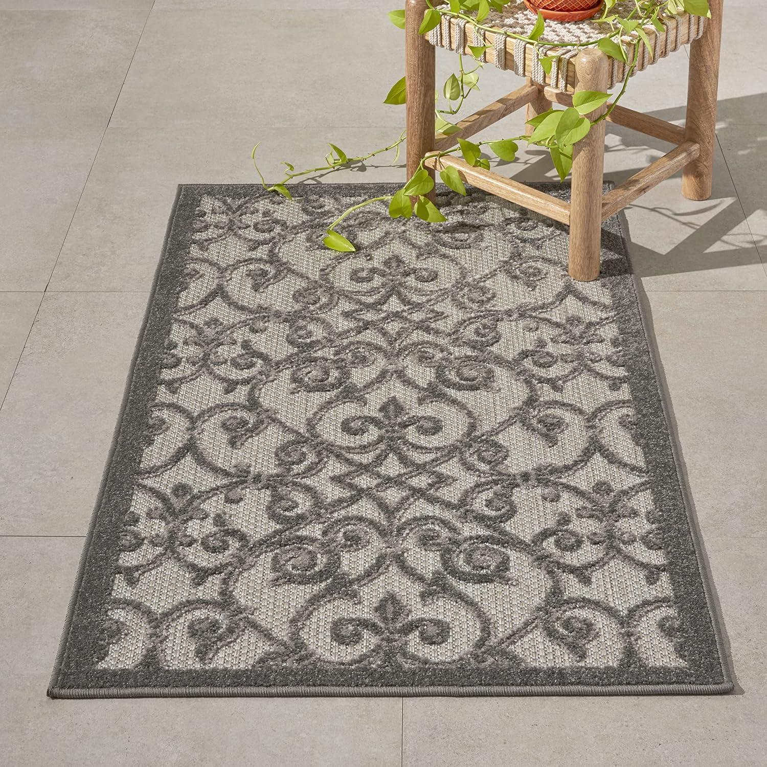 Grey and Charcoal Flat Woven Indoor/Outdoor Rug