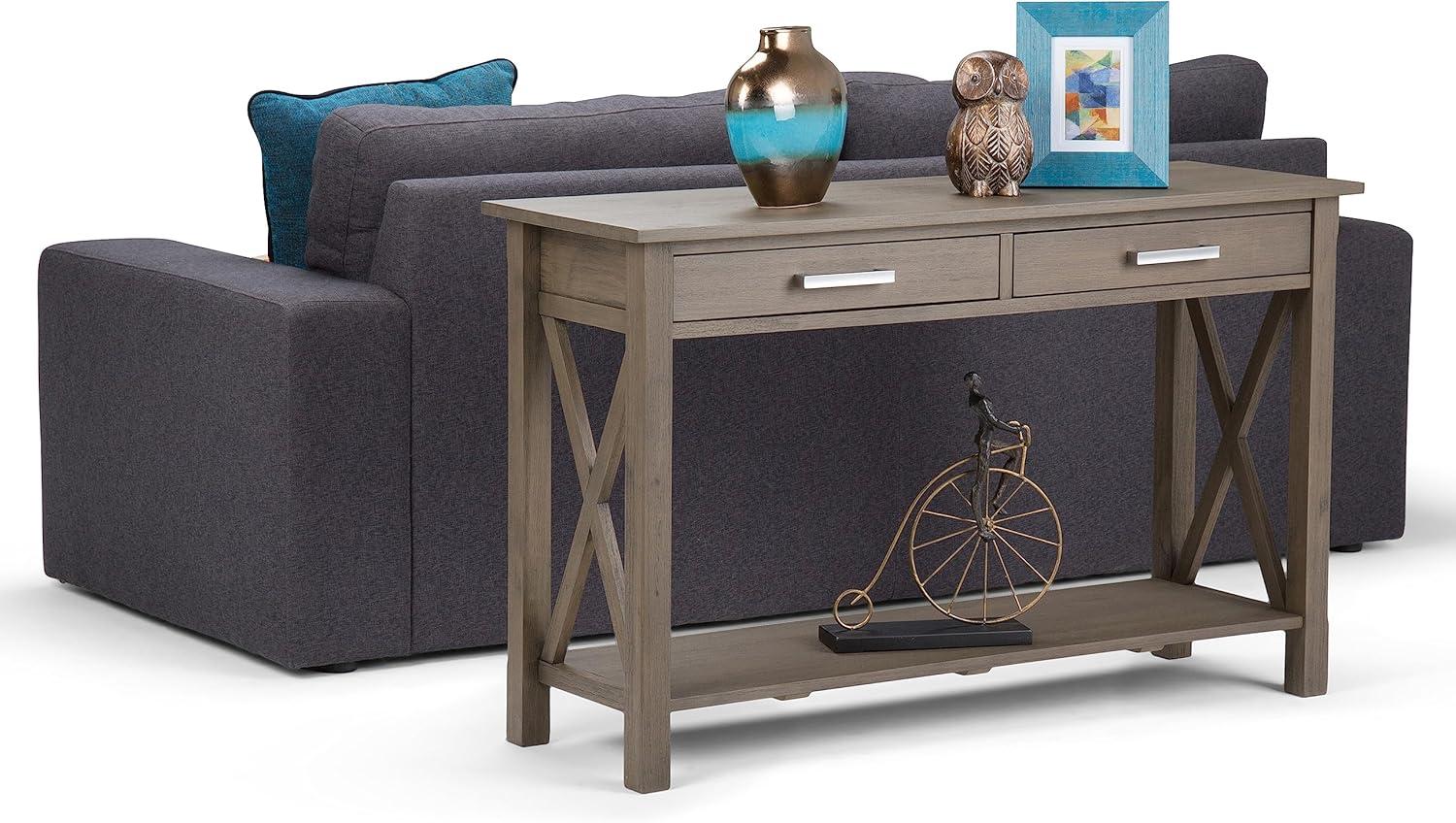 Contemporary Farmhouse Gray Wood Console Table with Storage