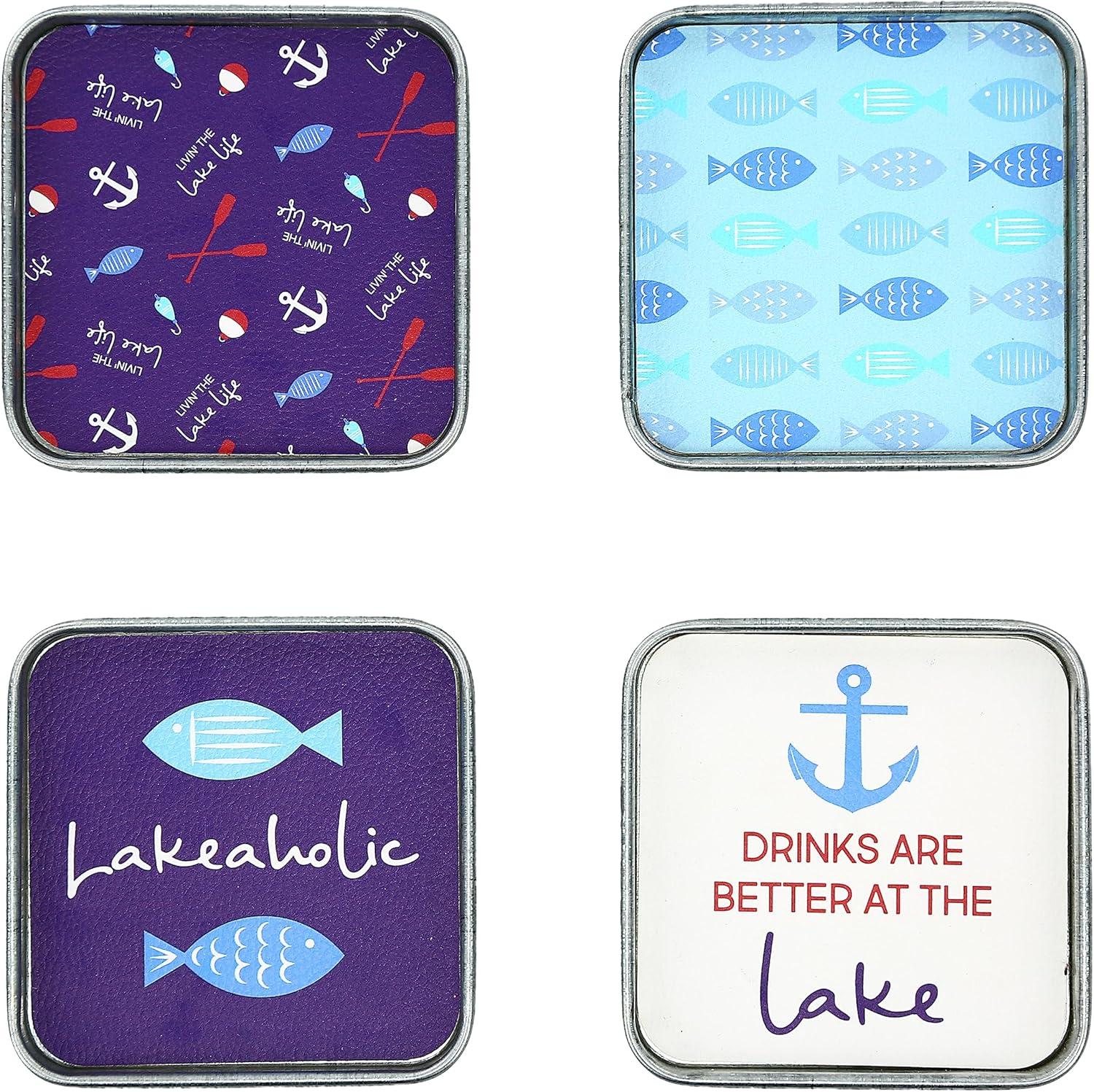 Pavilion-We People- Livin The Life- Lake 4" (4 Piece) Coaster Set