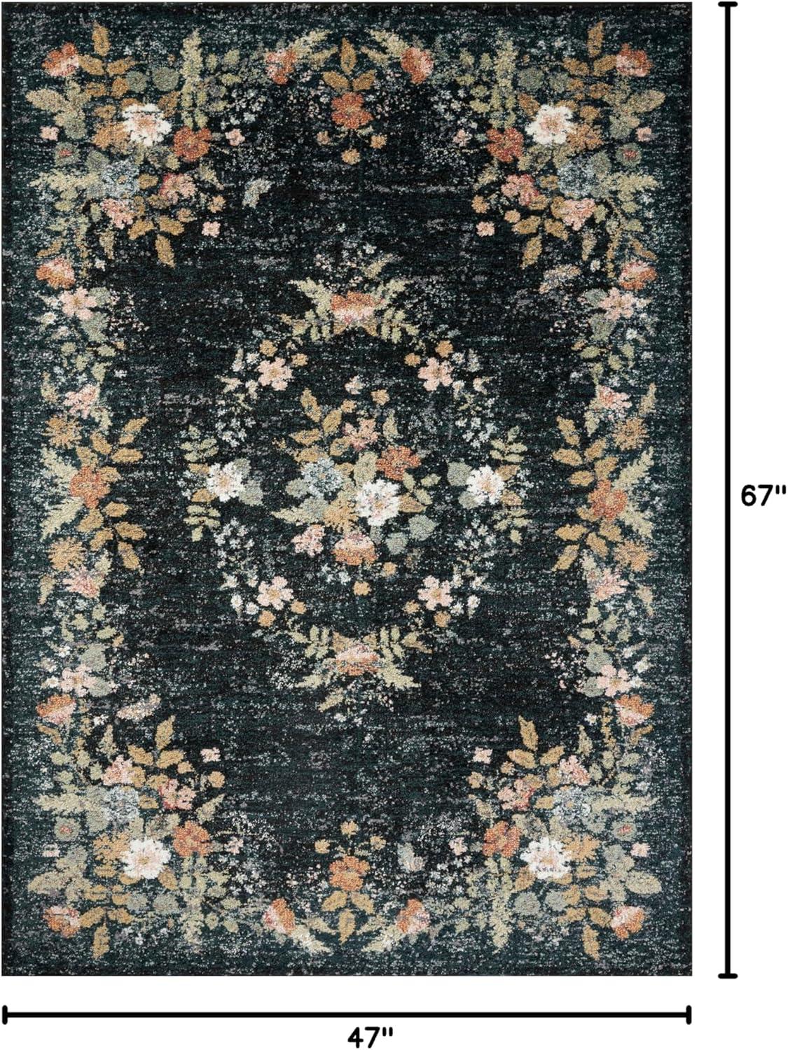 Navy Floral Medallion Synthetic 3'-11" x 5'-7" Area Rug