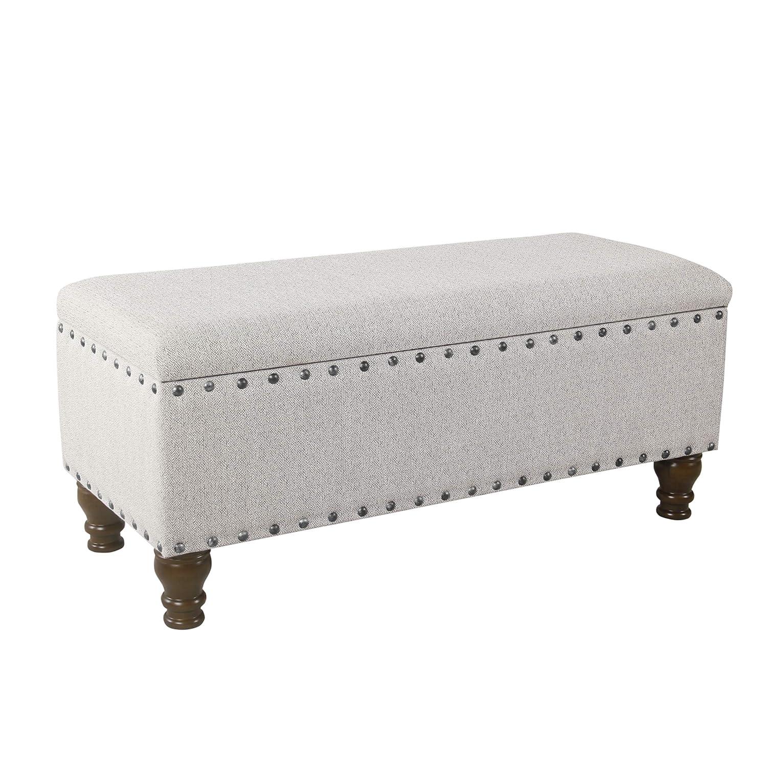 Large Storage Bench with Nailhead Trim Light Gray - HomePop: Multifunctional, Upholstered, Bedroom Entryway Seating