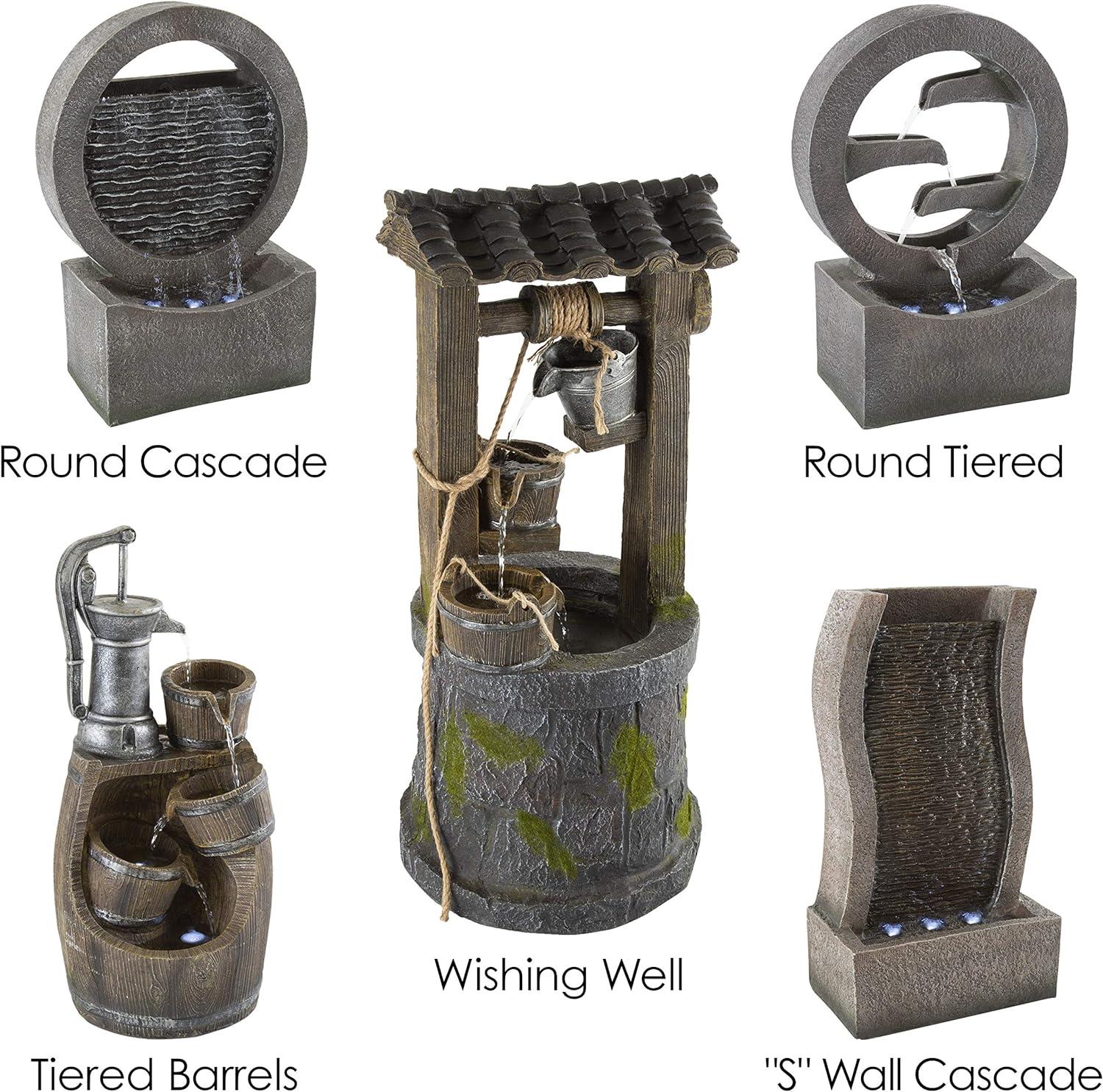 Pure Garden 50-LG1218 Round Cascade Fountain-4 Tier Polyresin Waterfall With LED Lights, Gray
