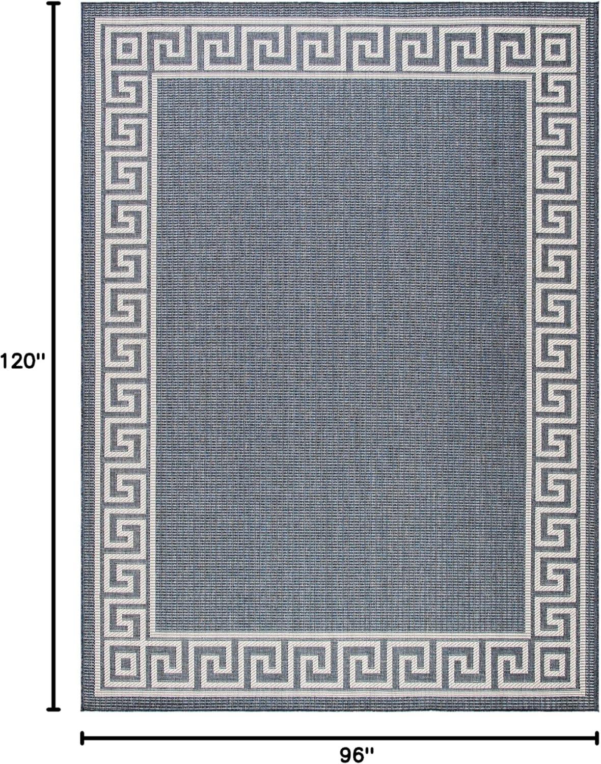 SAFAVIEH Bermuda Isidora Geometric Machine Washable Indoor/Outdoor Area Rug, Dark Blue/Ivory, 8' x 10'