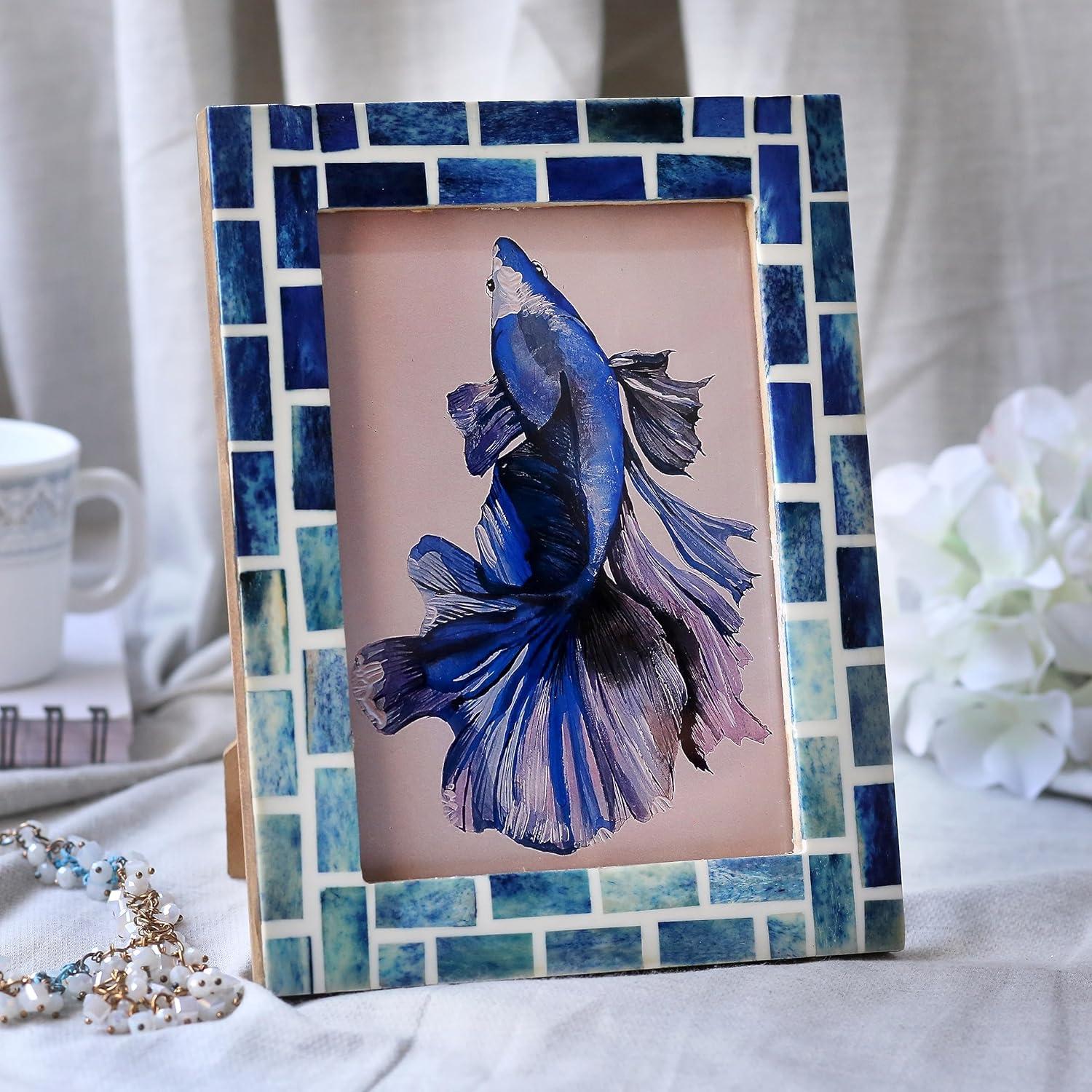 Handicrafts Home Indigo Mosaic Photo Frame Bone Handmade Picture Frames – 5x7 inch