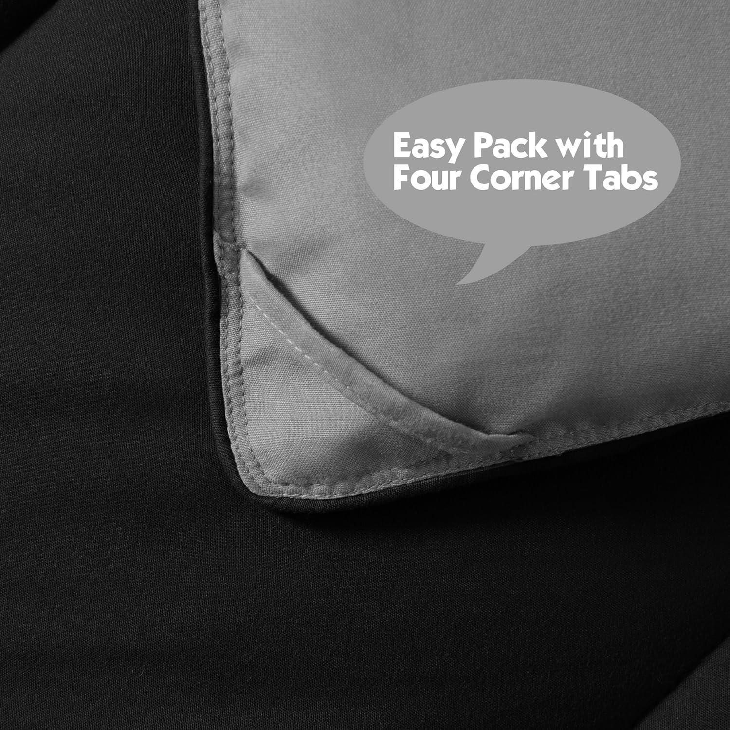 DOWNCOOL Comforter King Size, Reversible Duvet Insert,Black/Grey All Season Blanket, Lightweight Quilt, Down Alternative Hotel Comforter with Corner Tabs (Black/Gray, King 102x90 Inches)