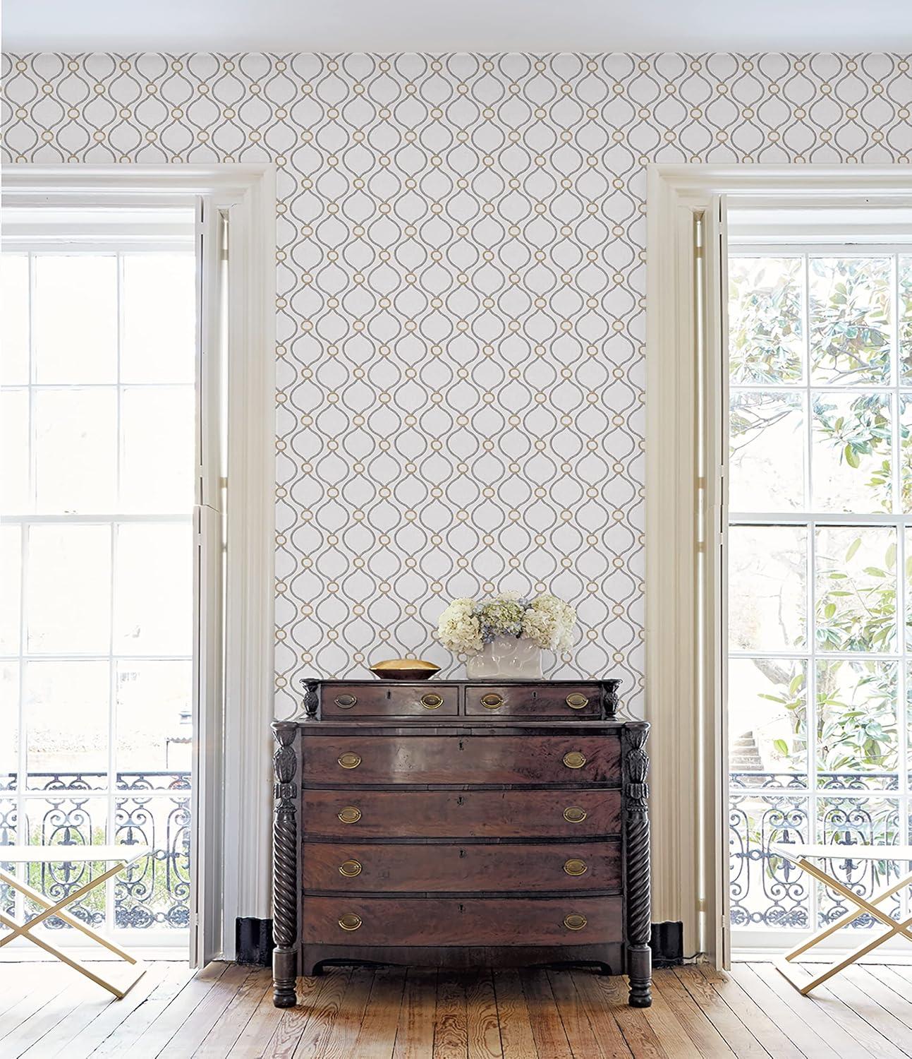 Surface Style - Peel and Stick Wallpaper, Geometric Wallpaper for Bedroom, Powder Room, Kitchen, Self Adhesive, Vinyl, 30.75 Sq Ft Coverage (Curveball Collection, Platinum)