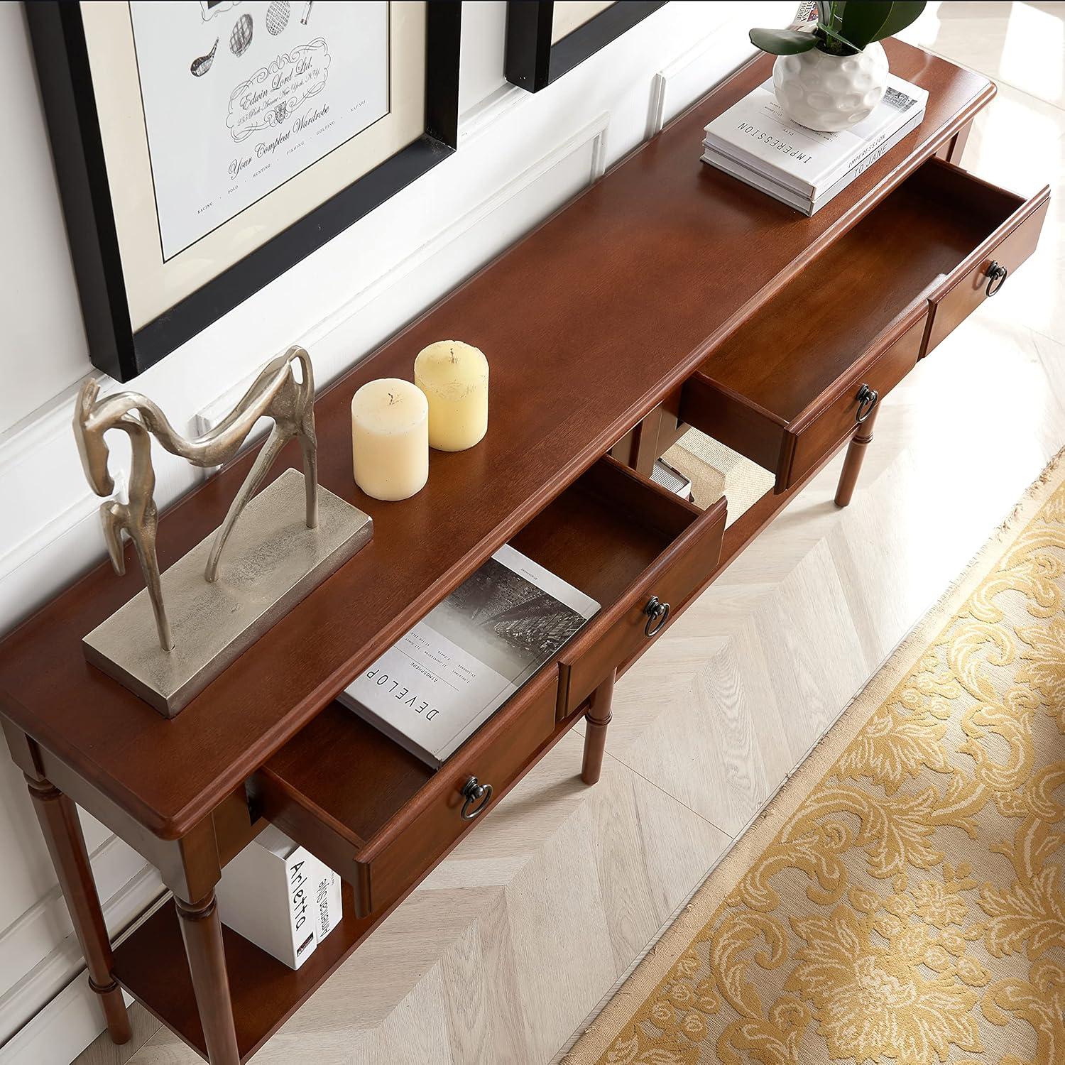 Leick Home 20028-PC Two Drawer Pecan Coastal Hall Console/Sofa Table with Shelf, Pecan