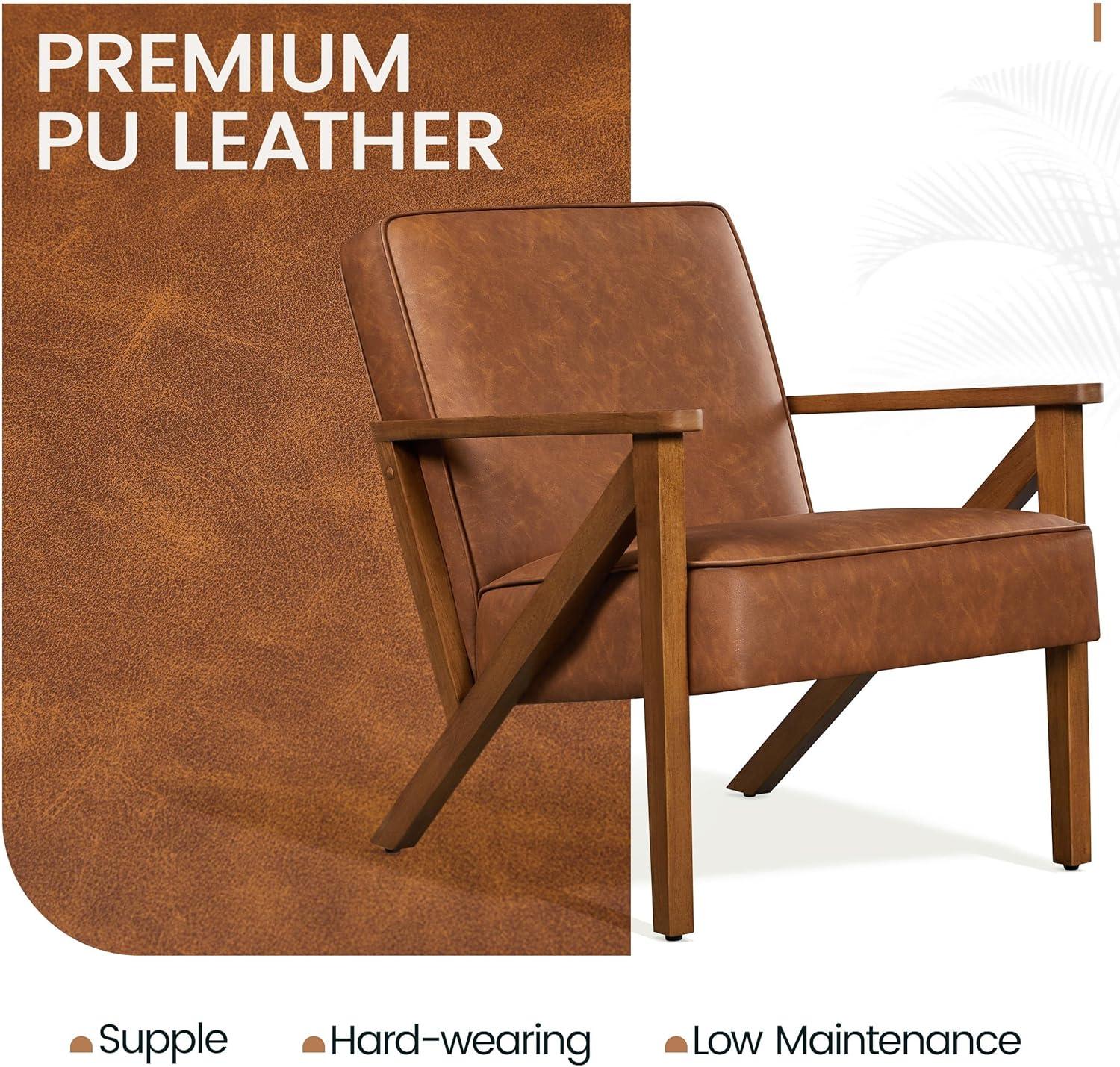 Yaheetech Faux Leather Armchair Accent Chair with Wood Legs for Living Room