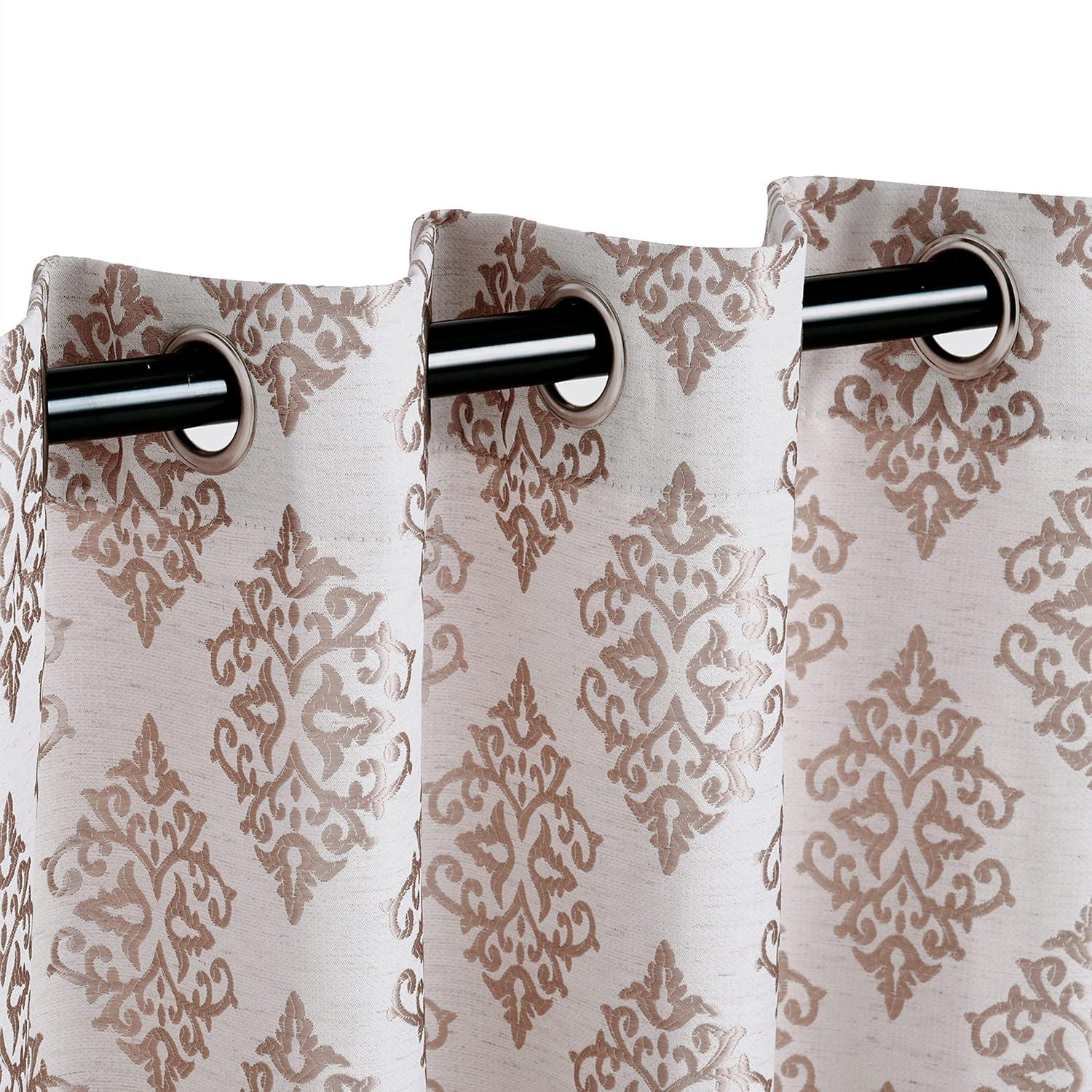 Superior Venetian Damask Jacquard Grommet Curtain Panel, Set of 2, 42" x 96", Brass