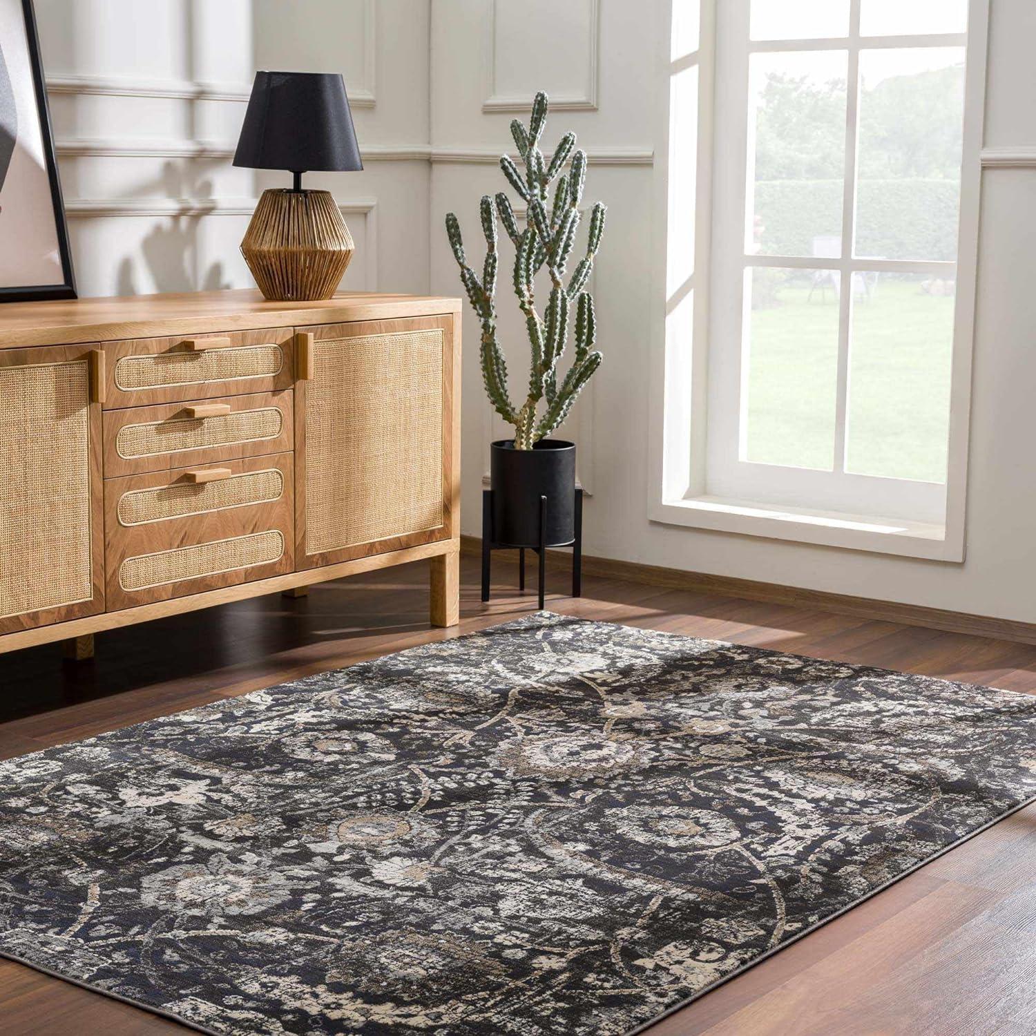 BoutiqueRugs Owatonna Traditional Floral Oversized Area Rug - Oriental Damask Patterned Rug for Living Room, Bedroom, Dining Room - Black, Charcoal, Sage - 8'10" x 12' (9x12 Area Rug)