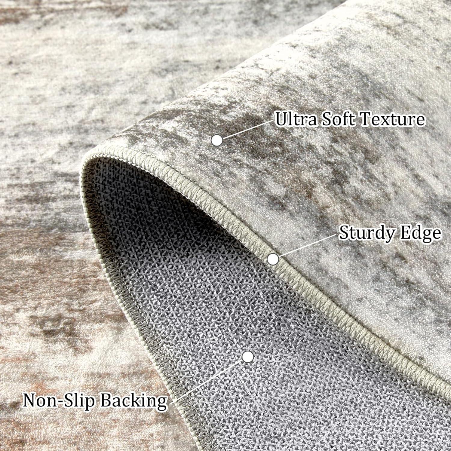 Area Rugs for Living Room: 8x10 Washable Neutral Modern Rug for Bedroom Large Soft Abstract Dining Room Rugs Indoor Floor Low Pile Carpet for Home Office Nursery - Rust Grey