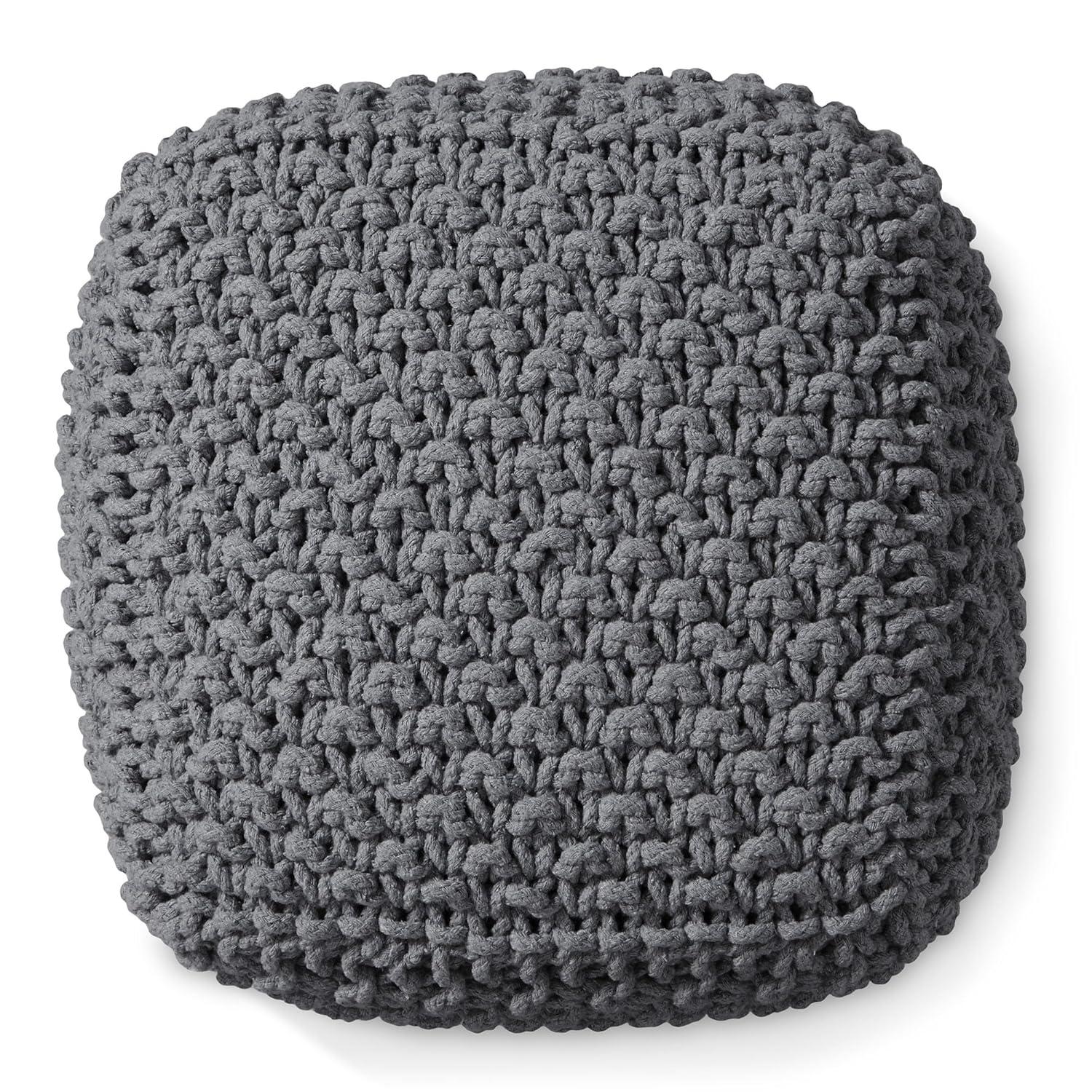 Casafield Casafield Square Pouf Ottoman, Cotton Knit Upholstered Footrest - Black