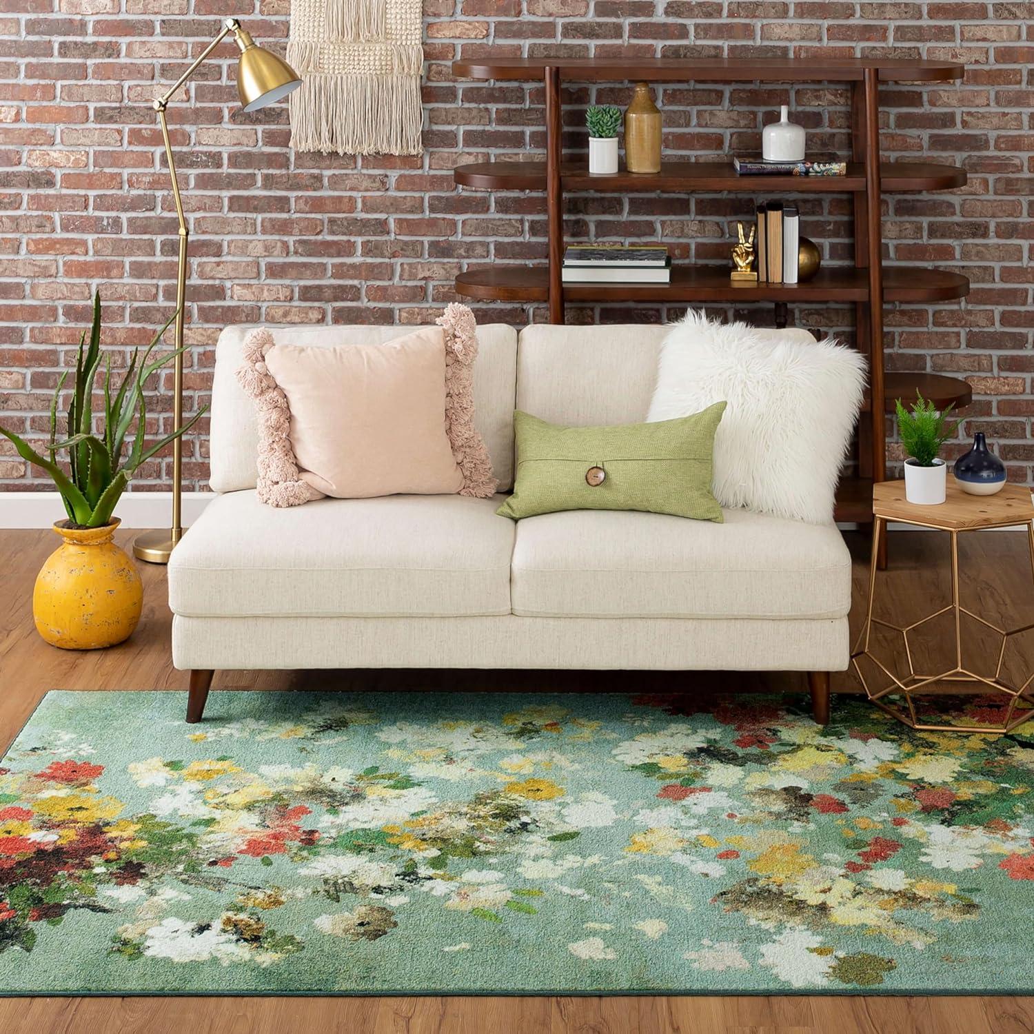 Prismatic Blue Floral Tufted 8'x10' Stain-Resistant Area Rug