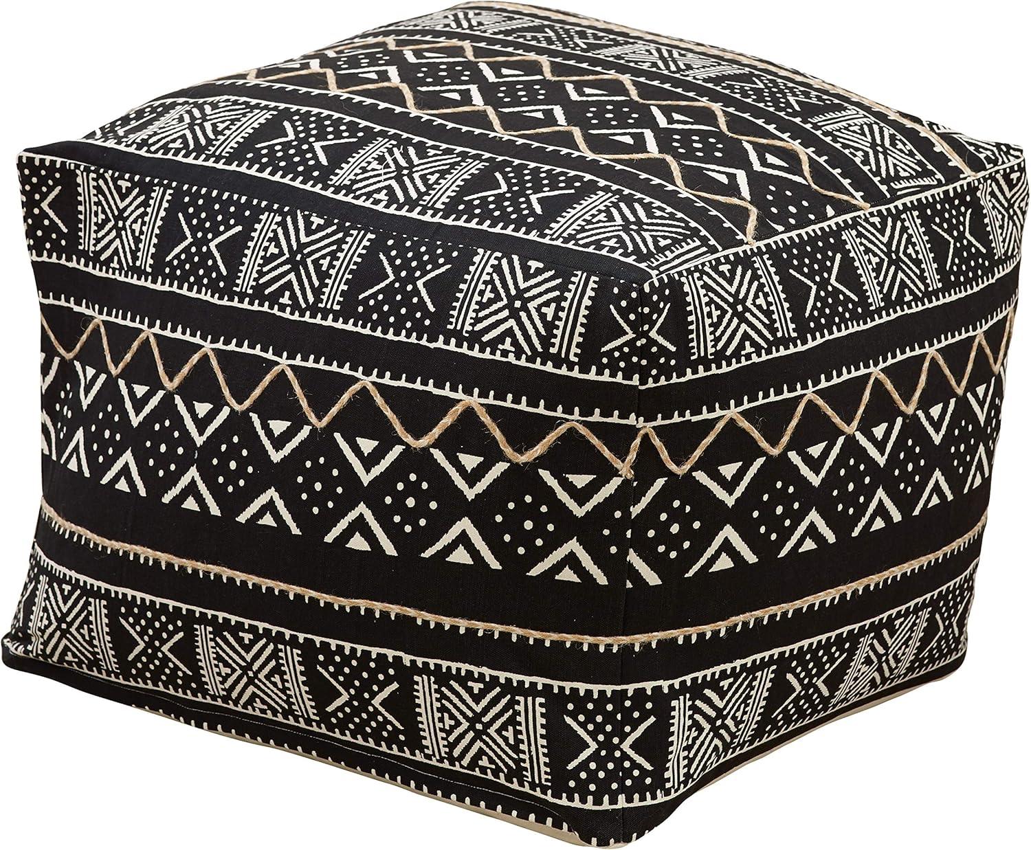 Saro Lifestyle Mudcloth Pouf, 20"x20"x14" Square, Black