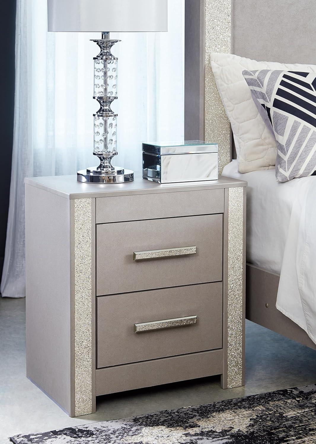 Gray Contemporary 2-Drawer Nightstand with Glitter Accents