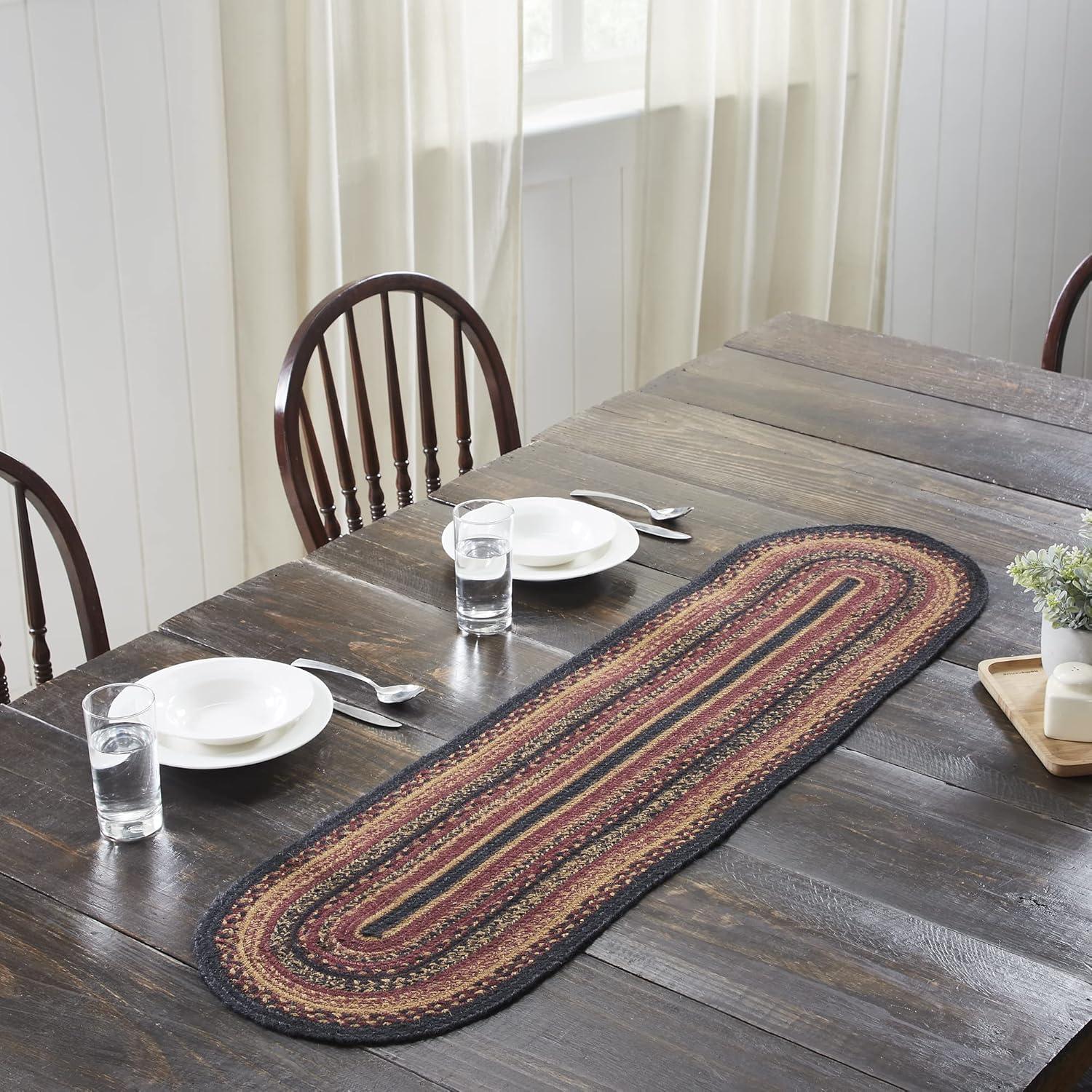 Heritage Farms Braided Jute Oval Table Runner in Red, Black, and Tan