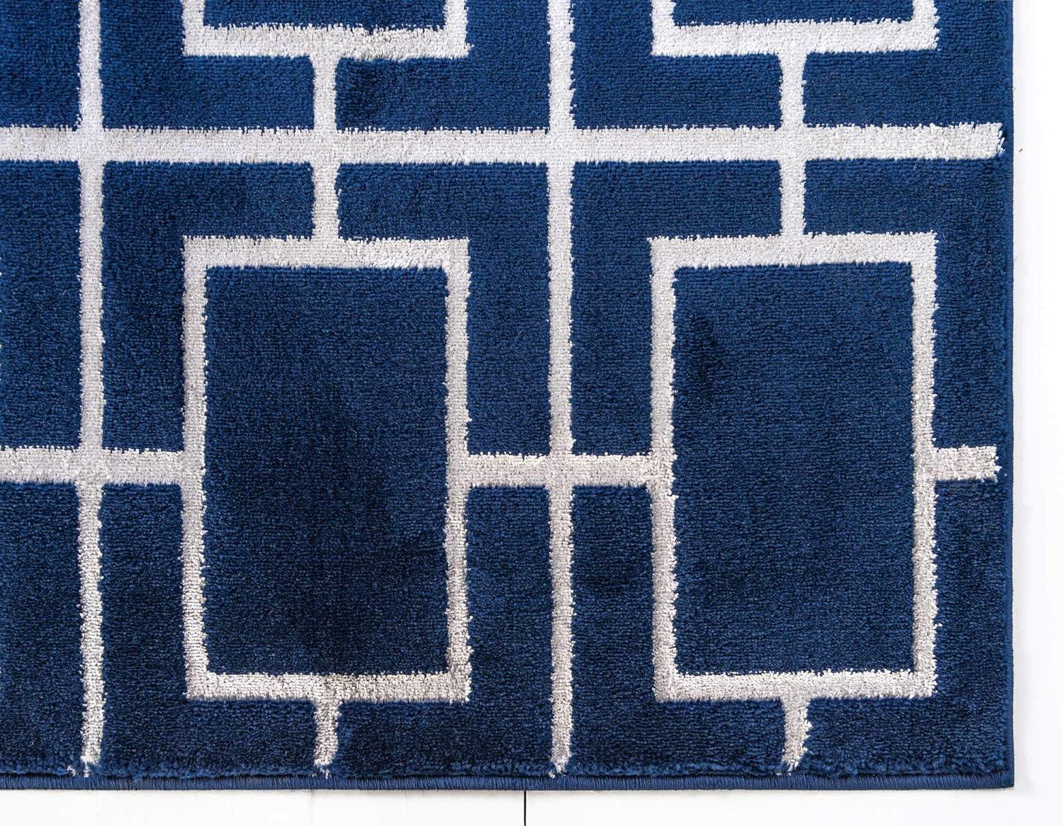 Glam Navy Blue Silver Area Rug