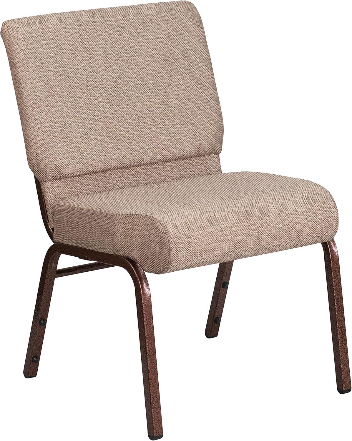 Beige Fabric Copper Frame Stacking Church Chairs, Set of 4