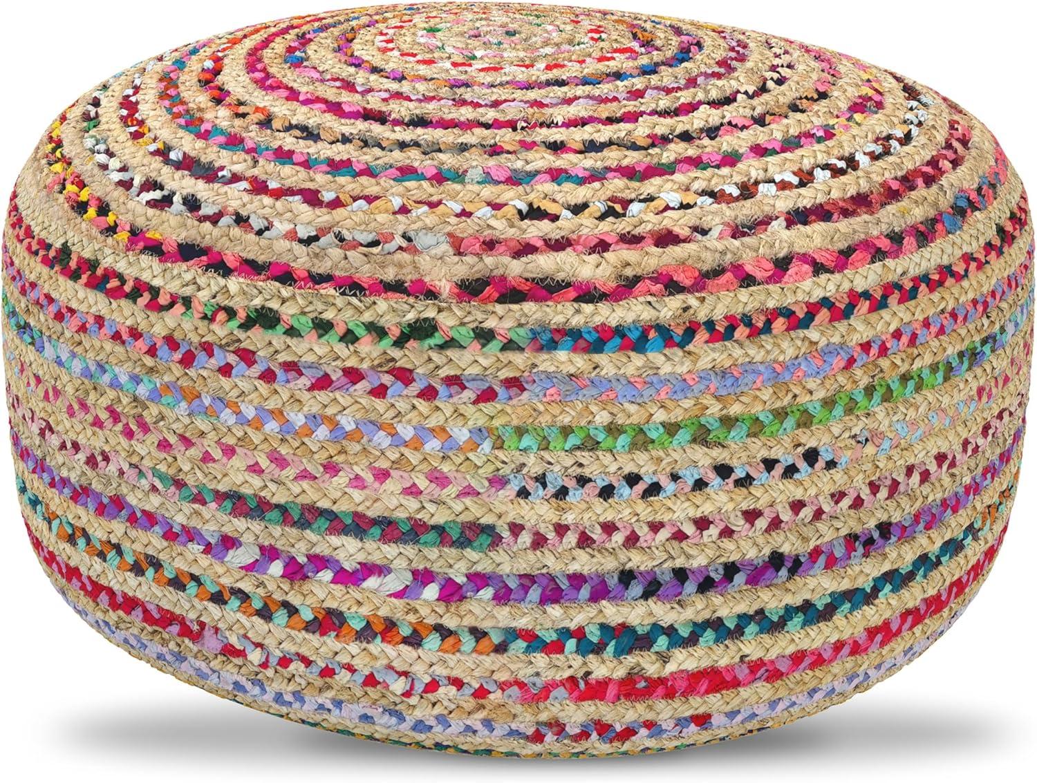Margo Boho Contemporary Round Large Pouf in Multi Color