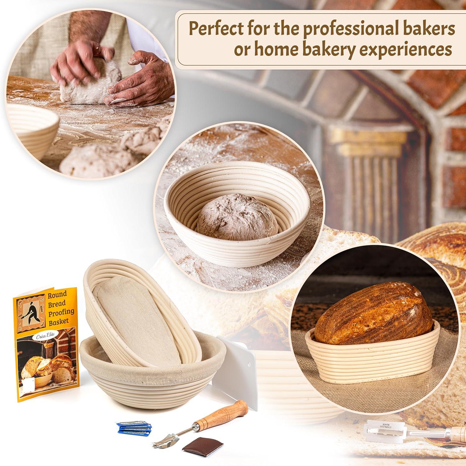 Natural Rattan Sourdough Bread Baking Kit with Proofing Baskets