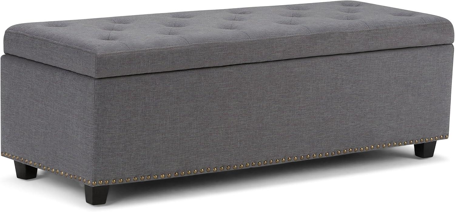 Simpli Home Hamilton 48" Transitional Rectangle Ottoman in Gray Linen Look Fabric