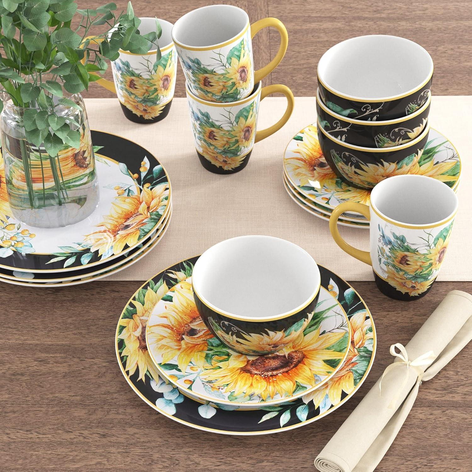 Sunflower Fields Ceramic Dinnerware Set, Service for 4