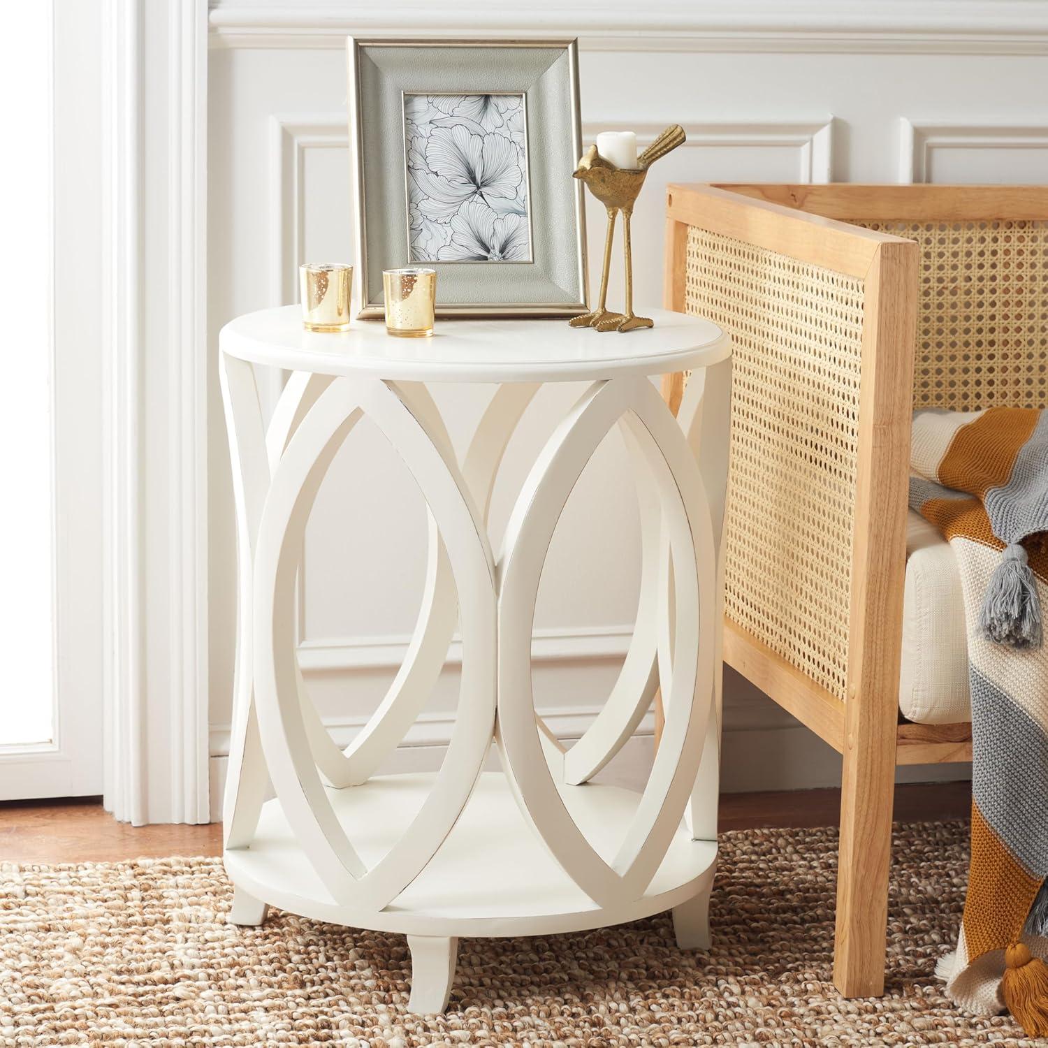 20'' Transitional Round Wood Accent Table in Off White