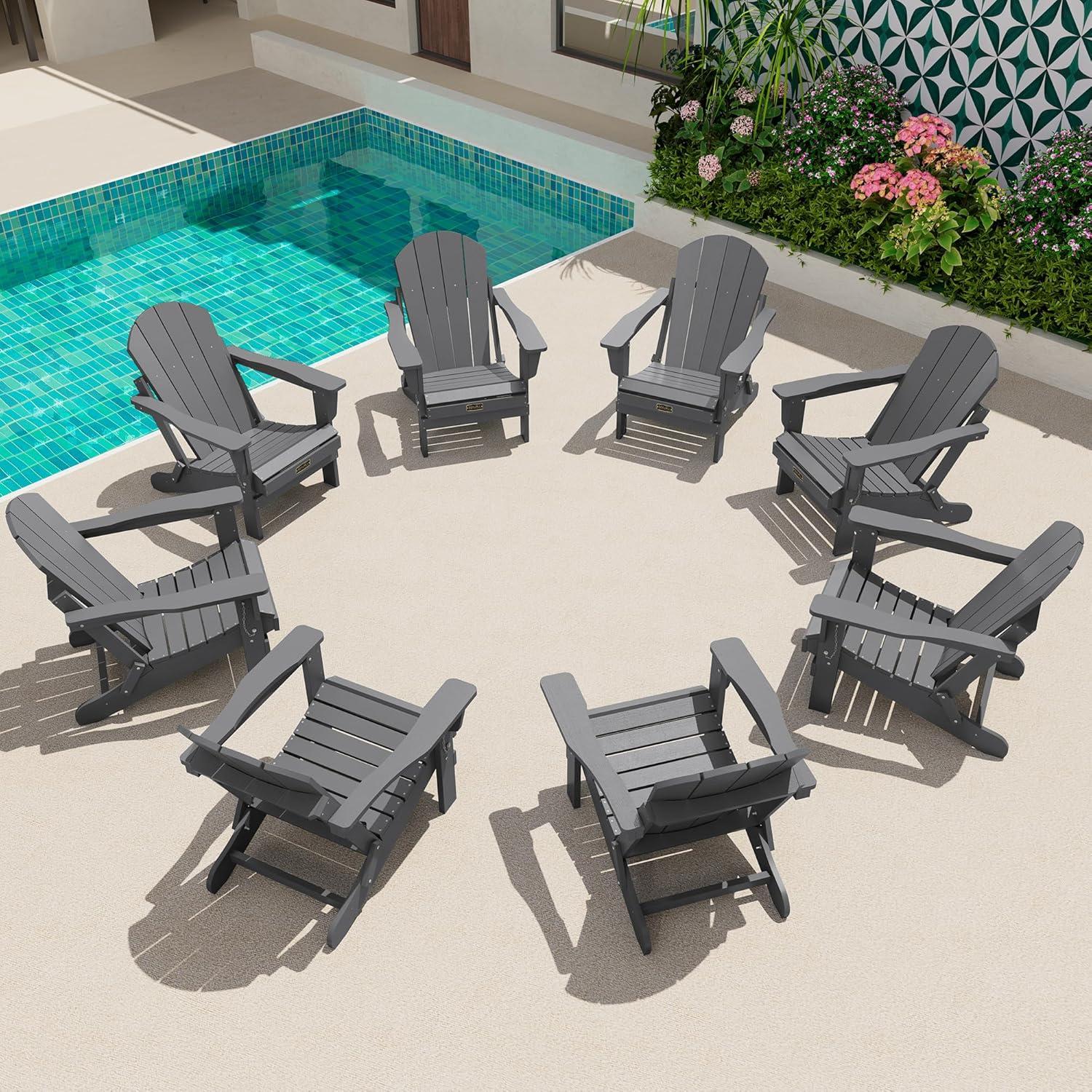 SERWALL Folding Adirondack Chair for Patio Garden Outdoors Fire Pit- (Folding Gray)