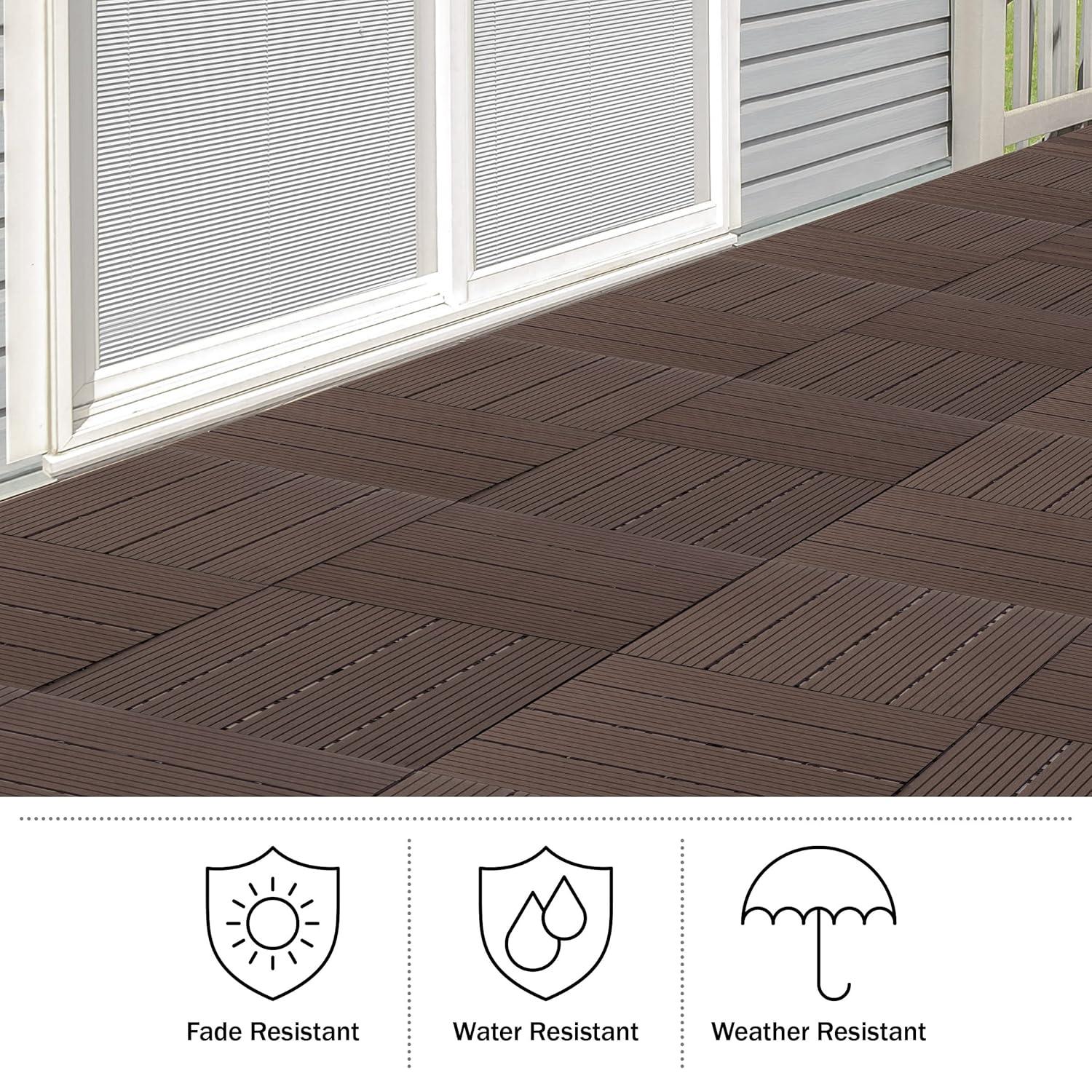 Pure Garden 11.63" x 11.63" Interlocking Deck Tile - Patio Tiles (Set of 30)