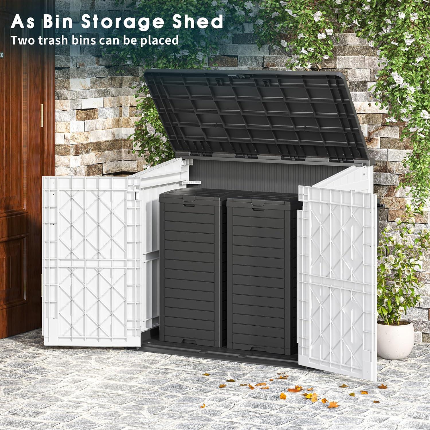 Outdoor Storage Shed 36 Cu. Ft.Horizontal Garden Storage Extra Large Capacity Weather Resistant Storage Box, Lockable Resin Waterproof Shed for Easy Storage of Garbage Cans, Tools, Lawn Mower