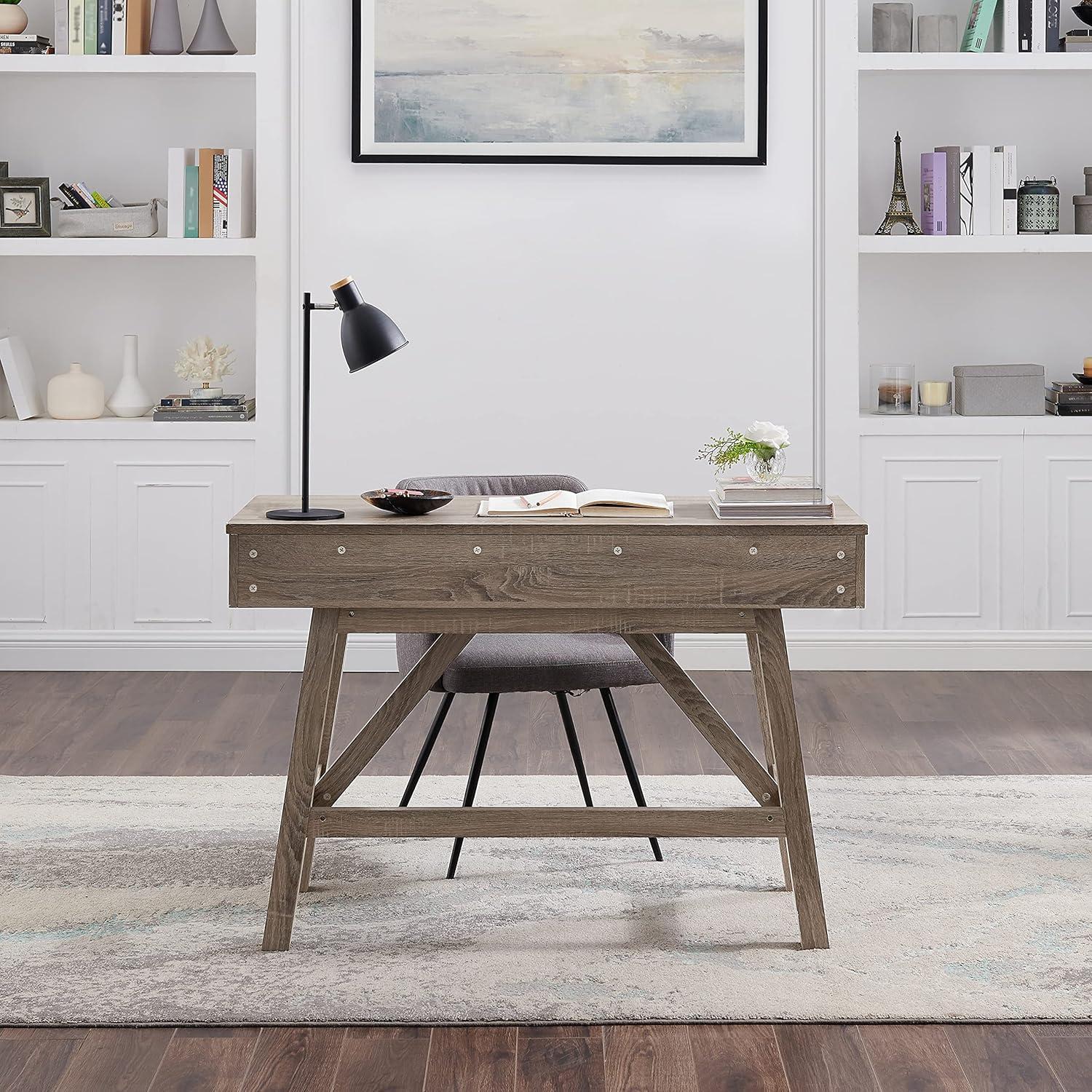 Modern Rustic Gray 52'' Wood Desk with Dual Storage Drawers