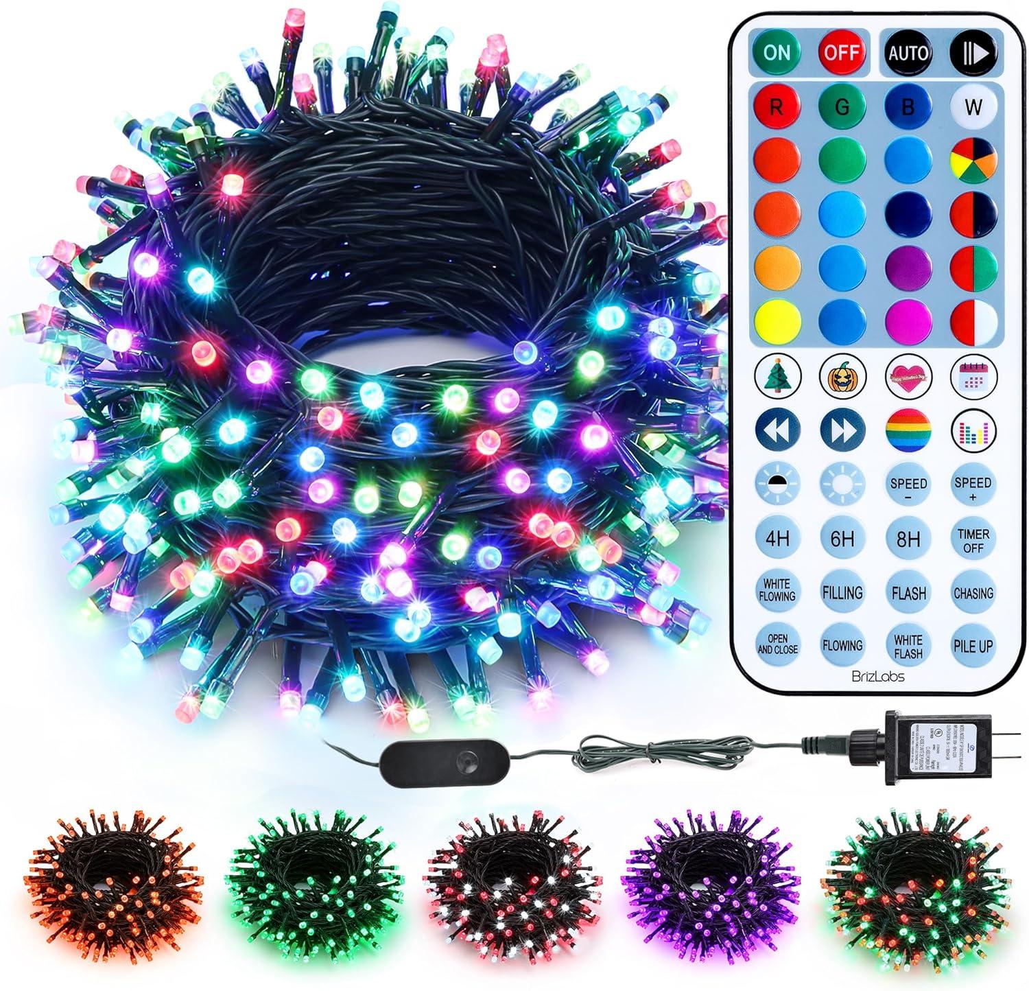 Brizlabs Rgb Xmas Tree Light, 33Ft 100 Led Color Changing Christmas Lights Unique Dual Color Usb Powered String Lights With Remote, Indoor Outdoor Twinkle Lights For Room Christmas Party Wedding Decor