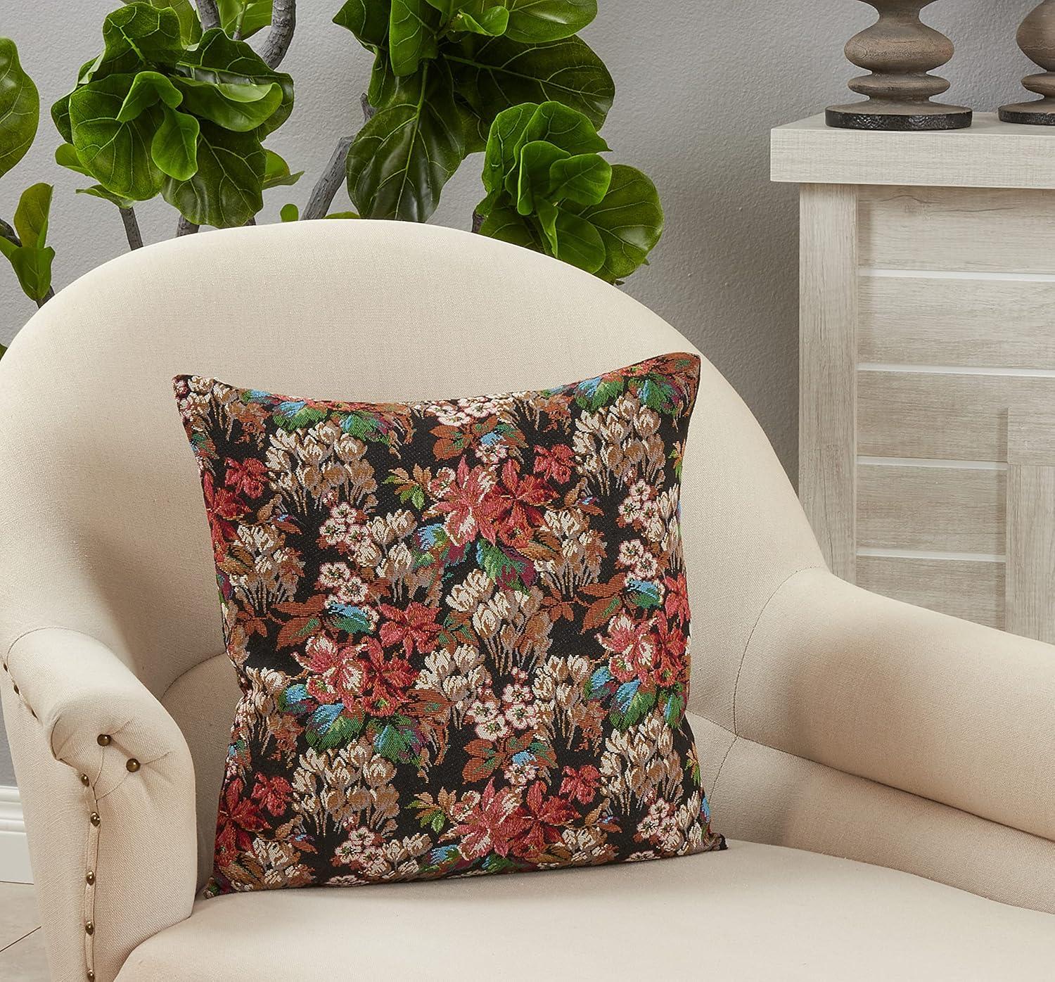 Saro Lifestyle Jacquard Flower  Decorative Pillow Cover, Black, 18" x 18"