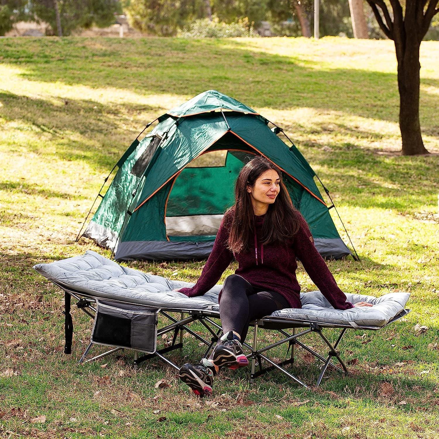 Zone Tech Outdoor Camping Cot Pads Mattress - Comfortable Thicker Cotton Sleeping Cot Lightweight Waterproof Bottom Pad Mattress Gray 2 Pack