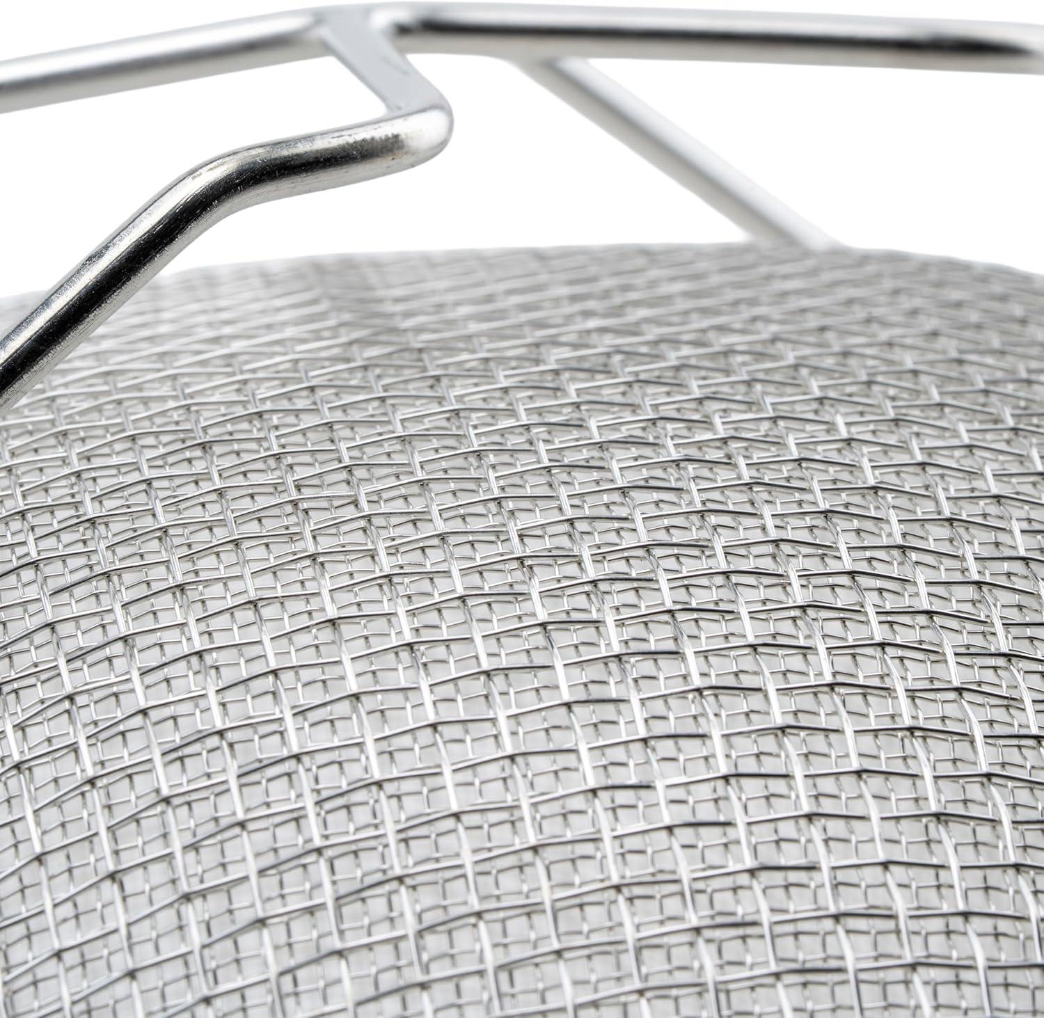 Winco Reinforced Double Mesh Strainer, Flat Handle, Stainless Steel, 10.5" dia