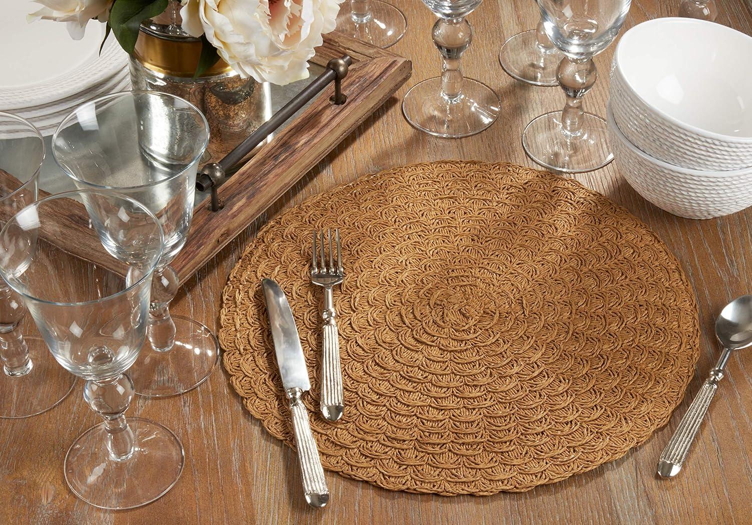 Saro Lifestyle Paper Woven Placemat, 15" Round, Caramel (Set of 4)