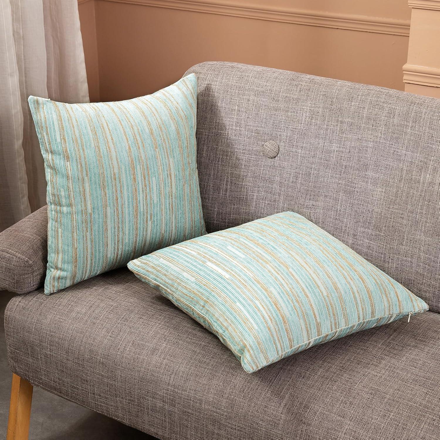 Yeiotsy Pillow Cases Blue, Pack of 2, Decorative Throw Pillow Covers Striped Bohemia Couch Cushion Covers for Sofa Home Decor (Light Blue, 18 X 18 Inches)