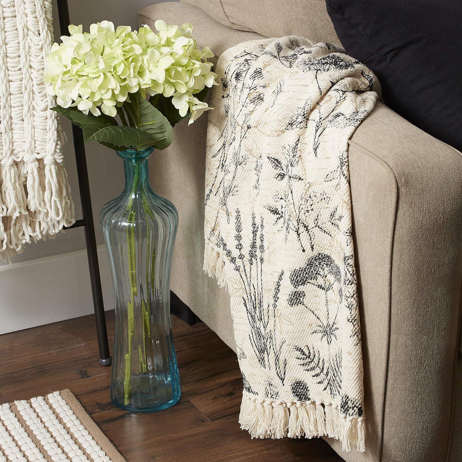 Botanical Printed Throw - Design Imports: Cotton, Hypoallergenic, Machine Washable, 50x60 inches