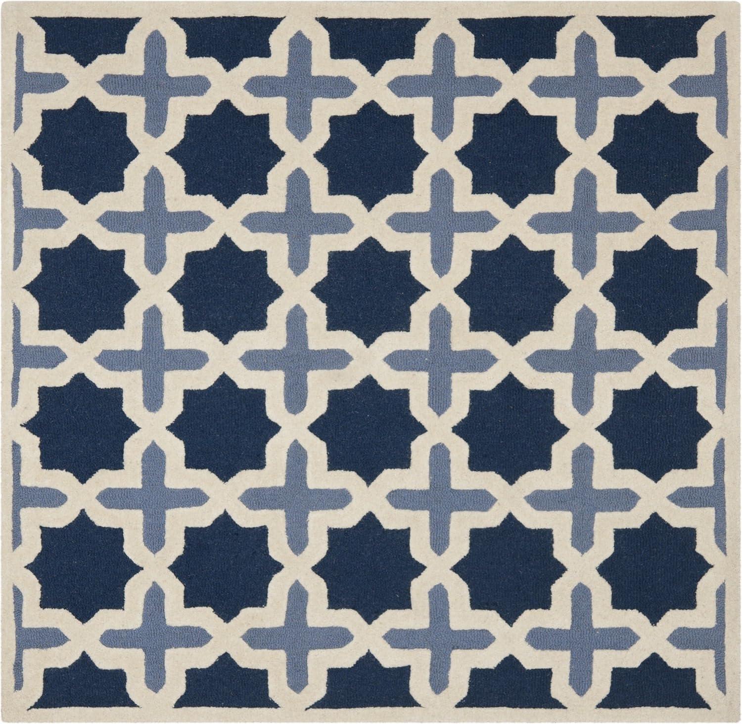 SAFAVIEH Cambridge Lincoln Geometric Wool Area Rug, Blue/Ivory, 10' x 10' Square