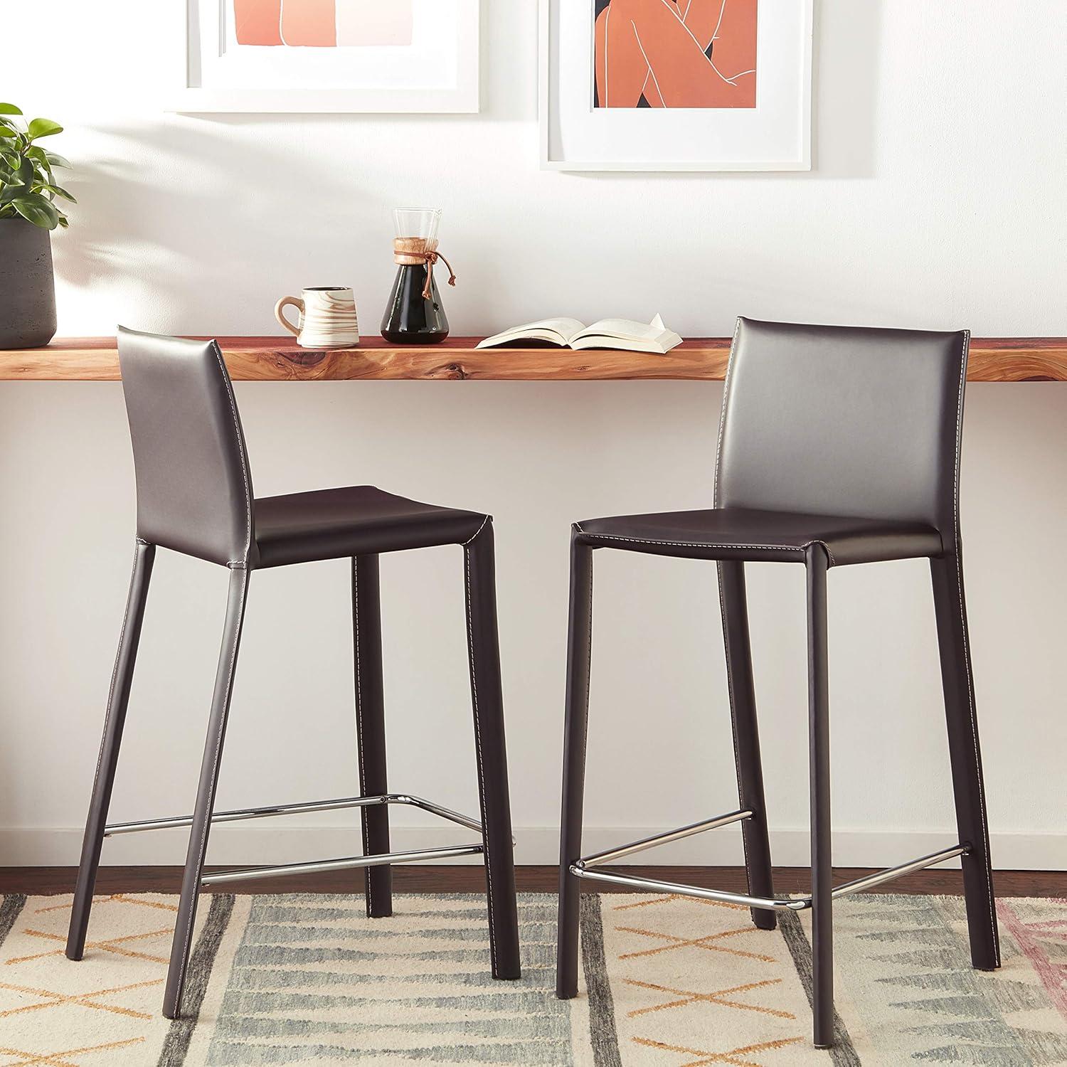 Set of 2 Crawford Leather Counter Height Stools - Baxton Studio