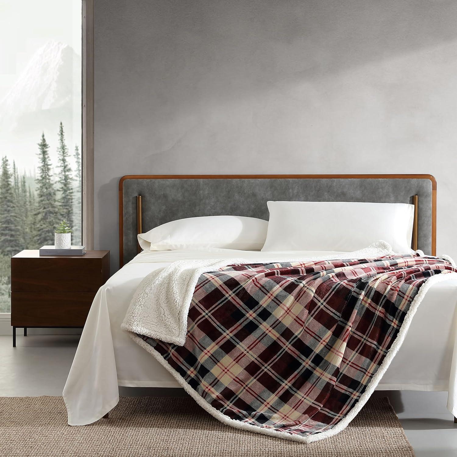 50"x60" Trailhead Plaid Reversible Throw Blanket Red - Eddie Bauer: Cozy Fleece, Machine Washable