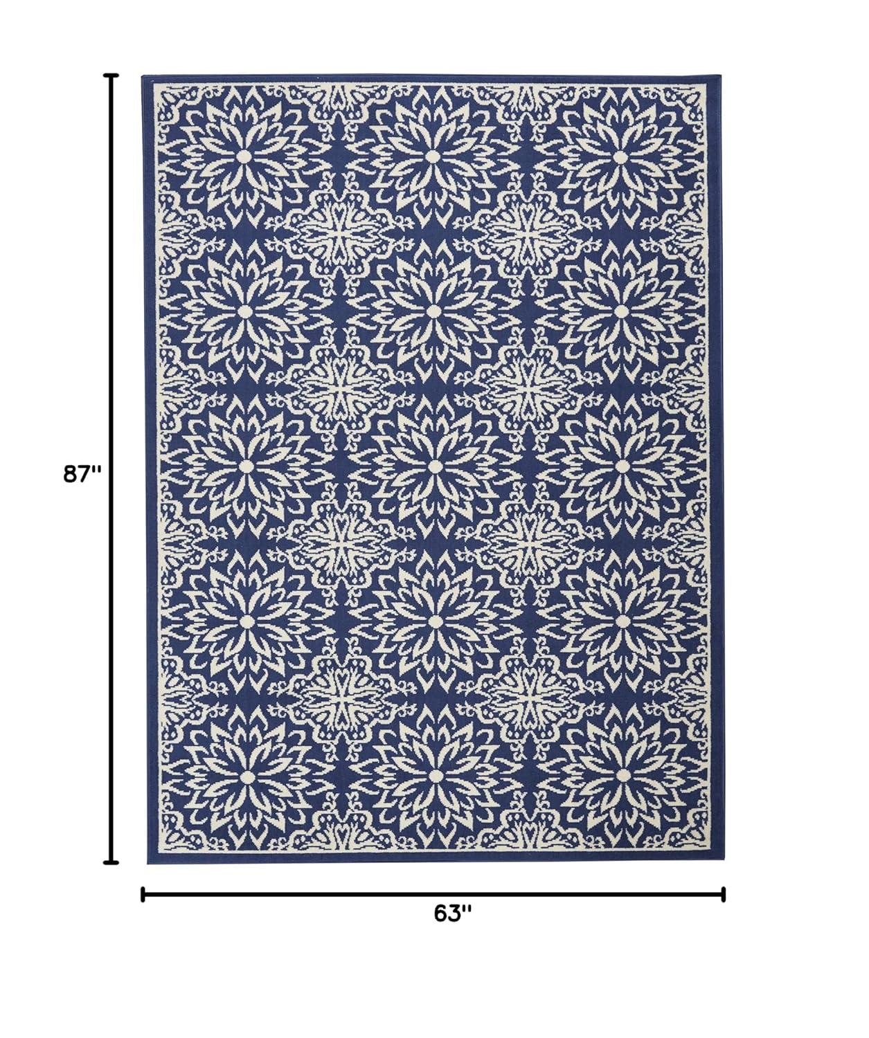 Nourison Jubilant Geometric Floral Navy/Ivory 5'3" x 7'3" Area Rug, (5' x 7')