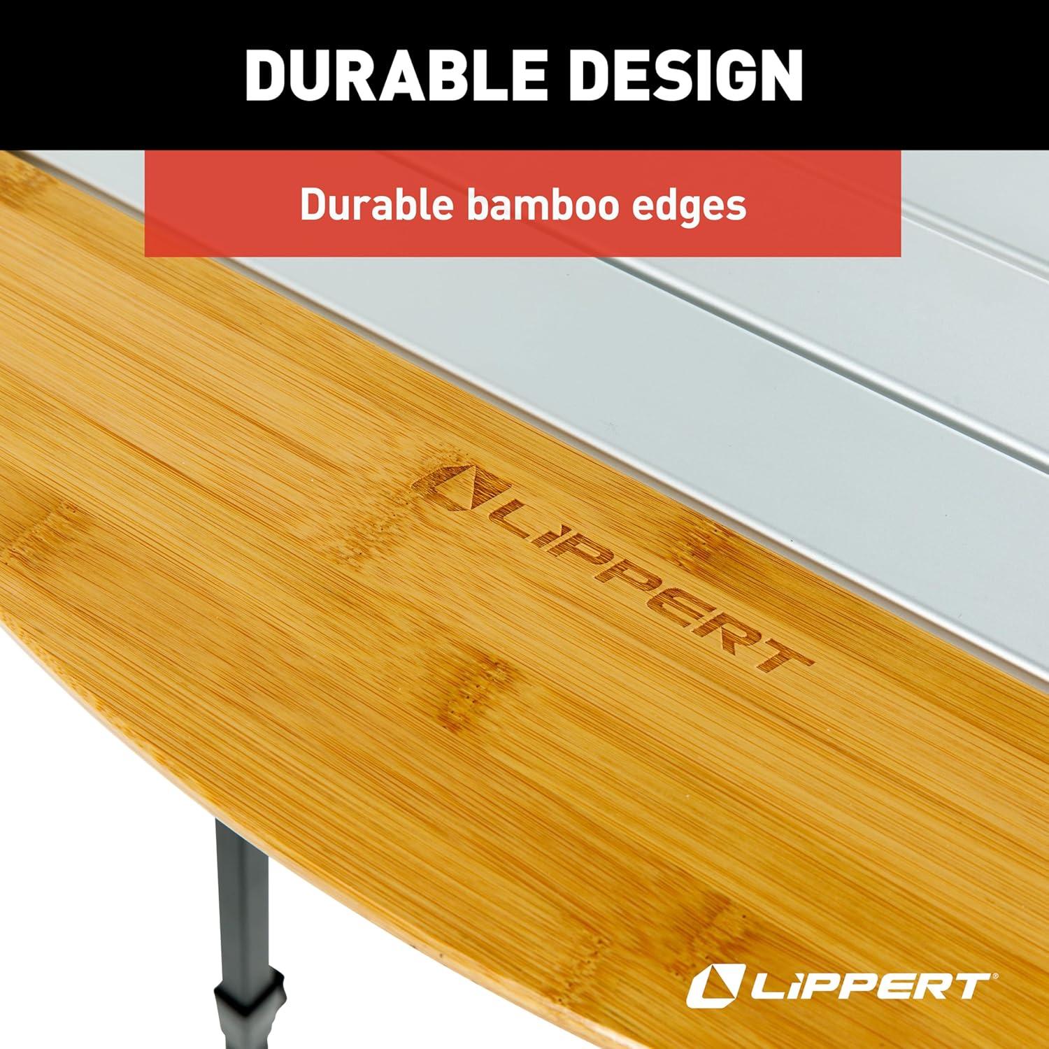 Lippert 2023053727 Roll Top Camping Table - Bamboo & Hammer Grey