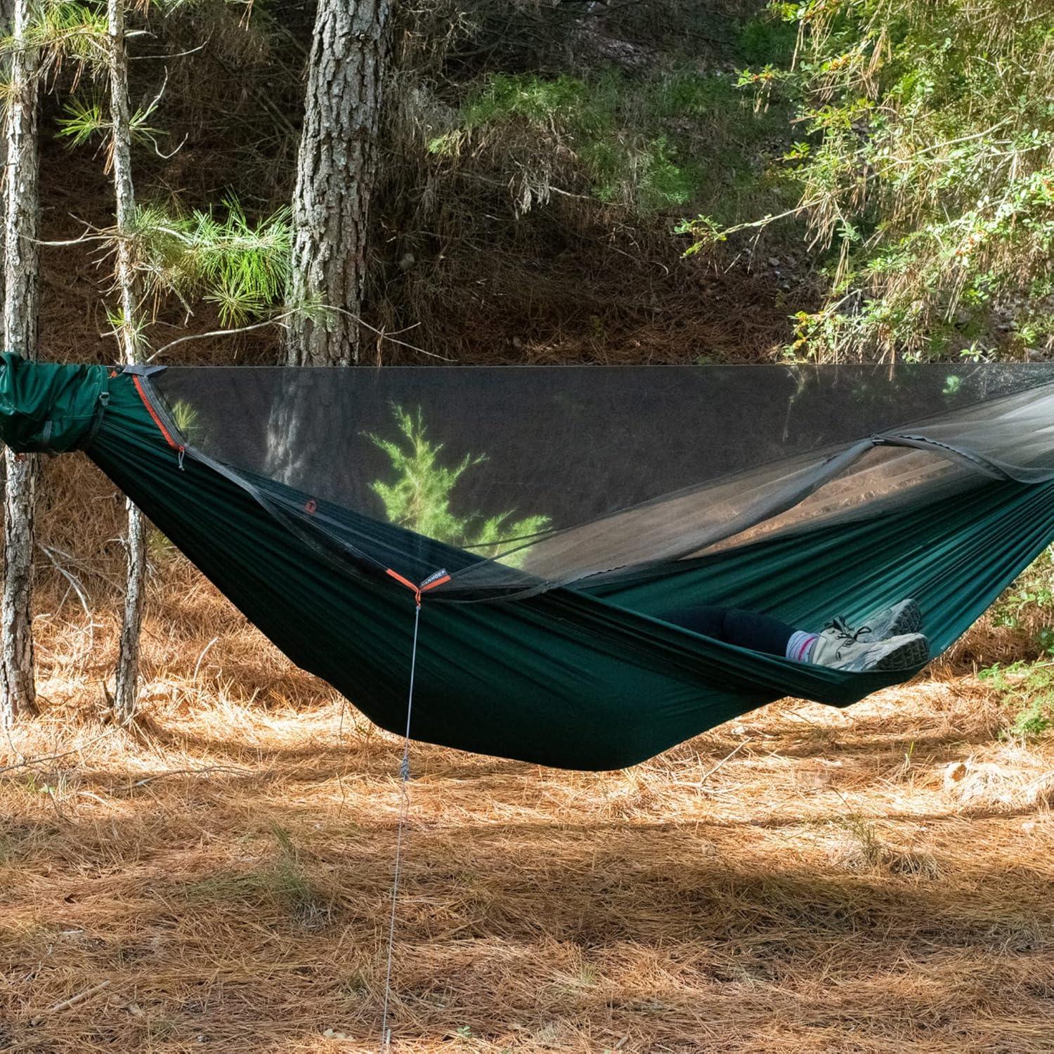 Pine Green Nylon All-Season Hammock Tent with Mosquito Net